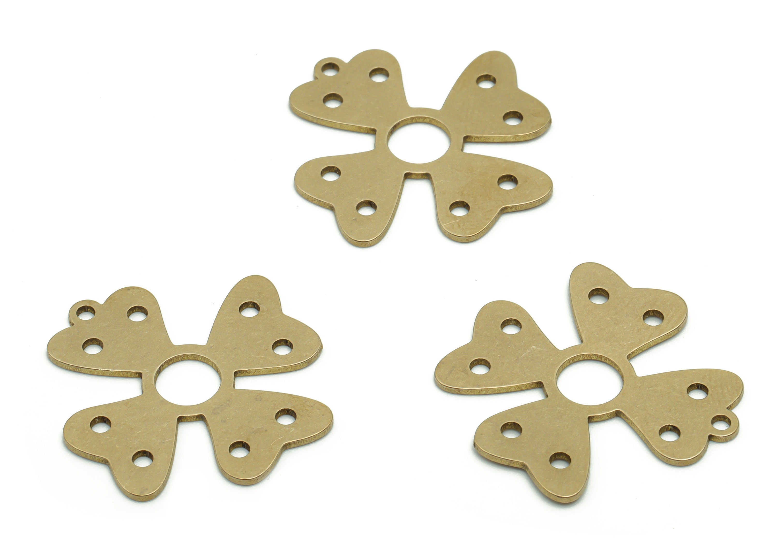 Brass Hearts Leafs Earring Connector - Raw Brass Flower Ribbon Charms and Pendant - Jewelry Making Supplies - 25.35x24.57x0.75mm - PPA0595 - DOMEDBAZAAR
