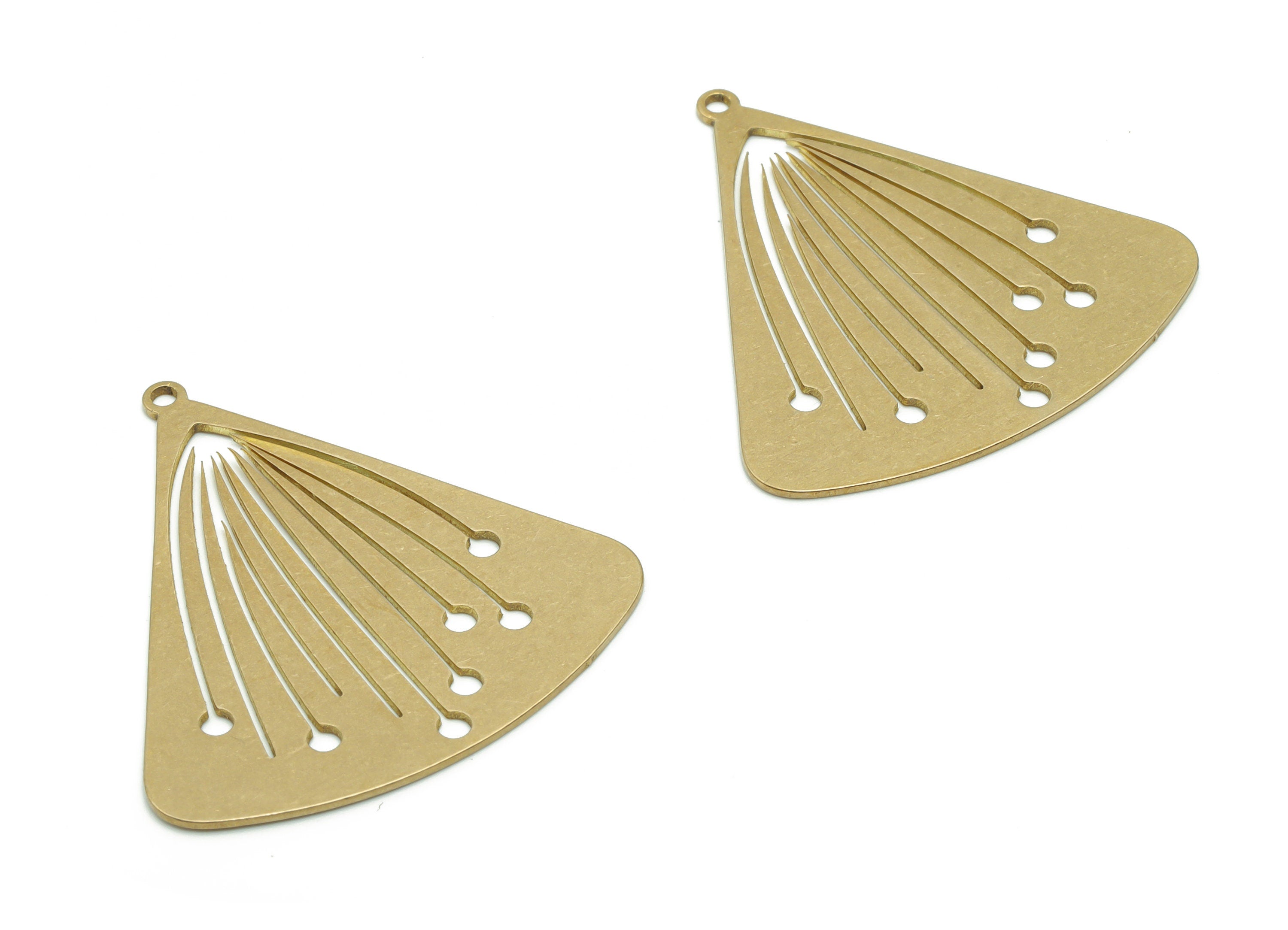 Brass Triangle Circle Earring Charms - Raw Brass Long Stalked Flower Pendant - Jewelry Making Supplies - 35.45x33.57x0.66mm - PPA0408 - DOMEDBAZAAR