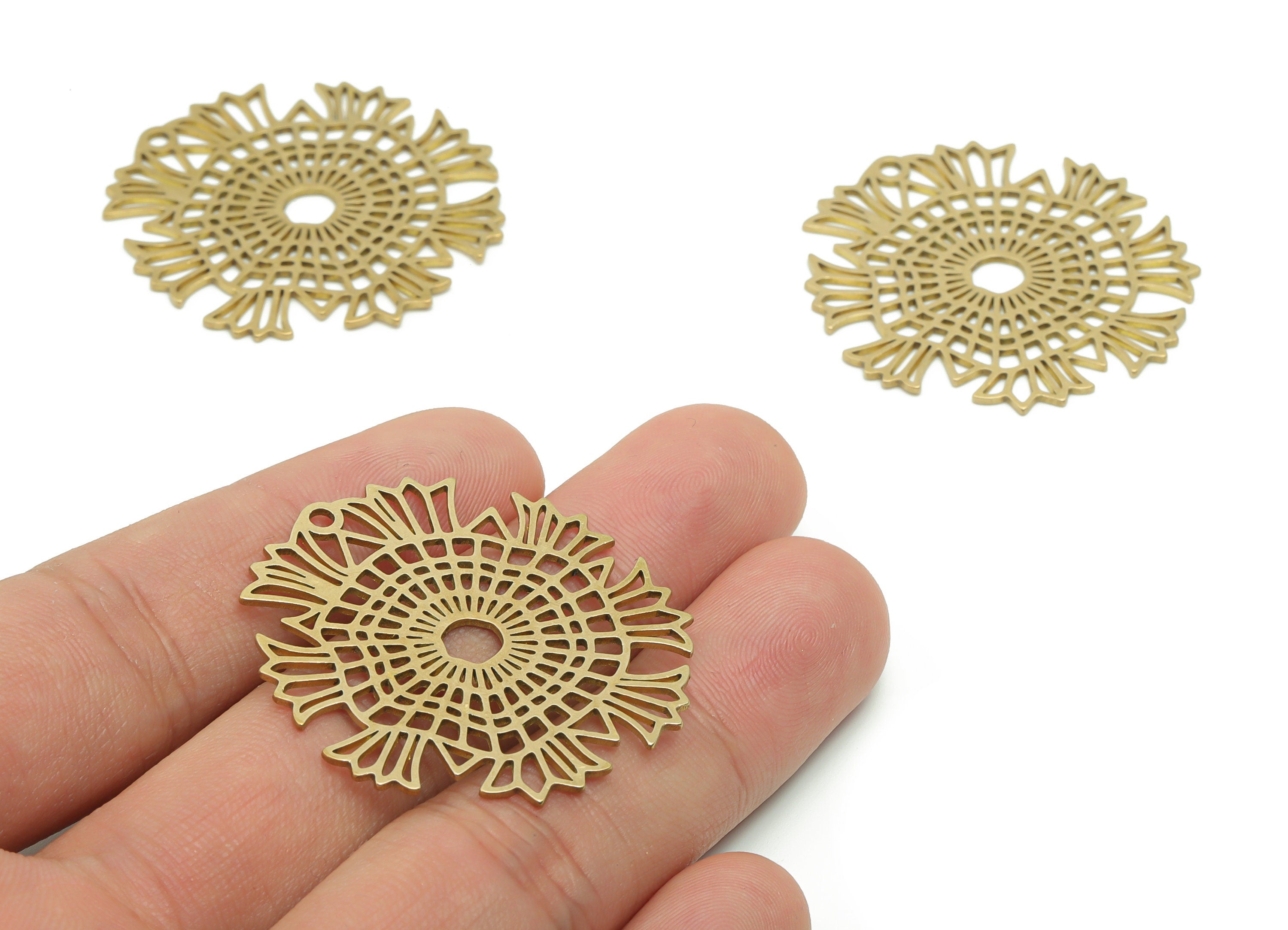 Brass Triangle Earring Charms - Raw Brass Sun Flower Pendant - Jewelry Making Supplies - 38.09x37.68x0.77mm - PPA0816 - DOMEDBAZAAR