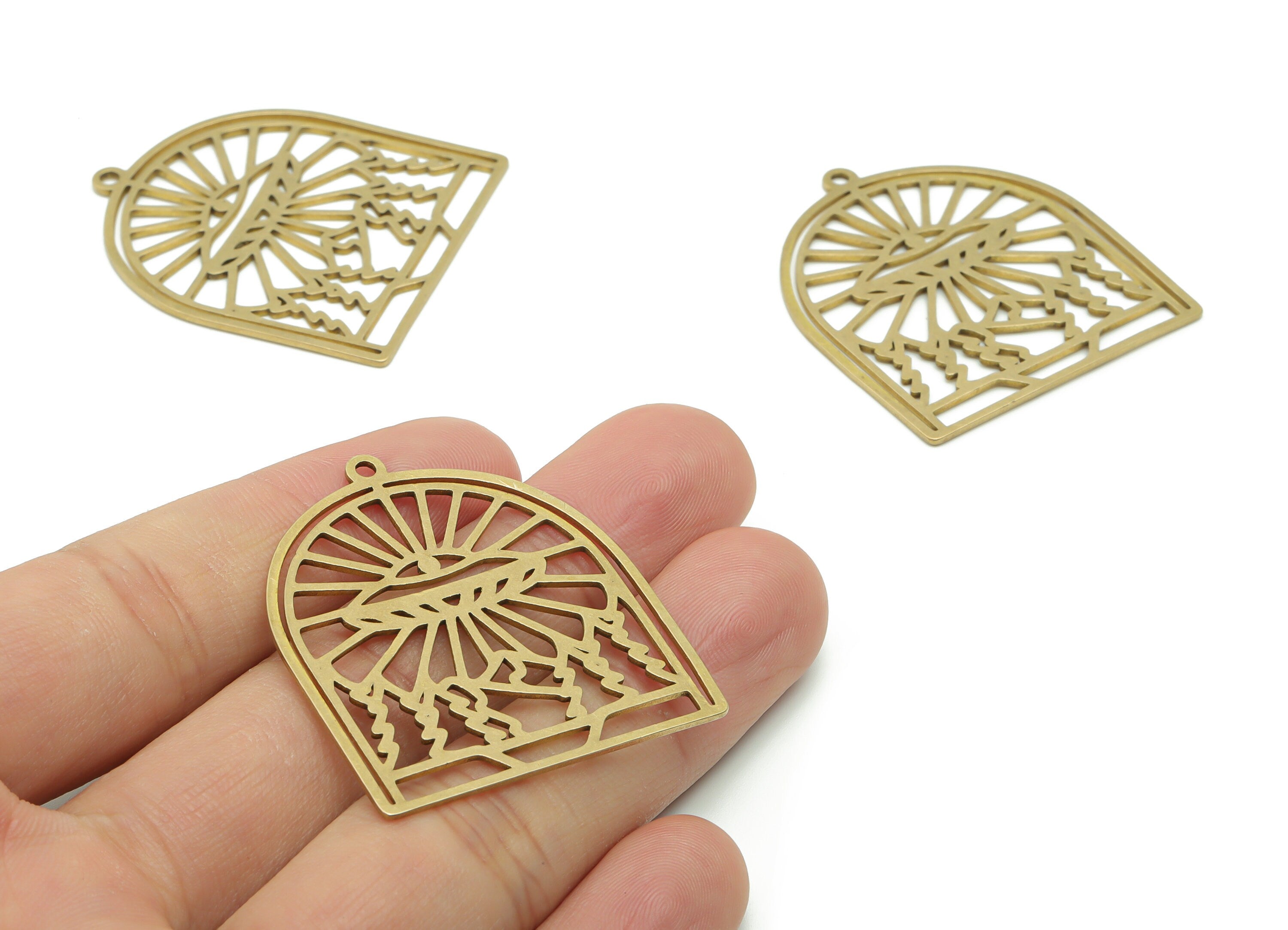 Brass Domed Eye Wave Earring Charms - Raw Brass Domed Eye Wave Pendant - Jewelry Making Supplies - 40.88x35.78x0.85mm - PPZ0059 - DOMEDBAZAAR