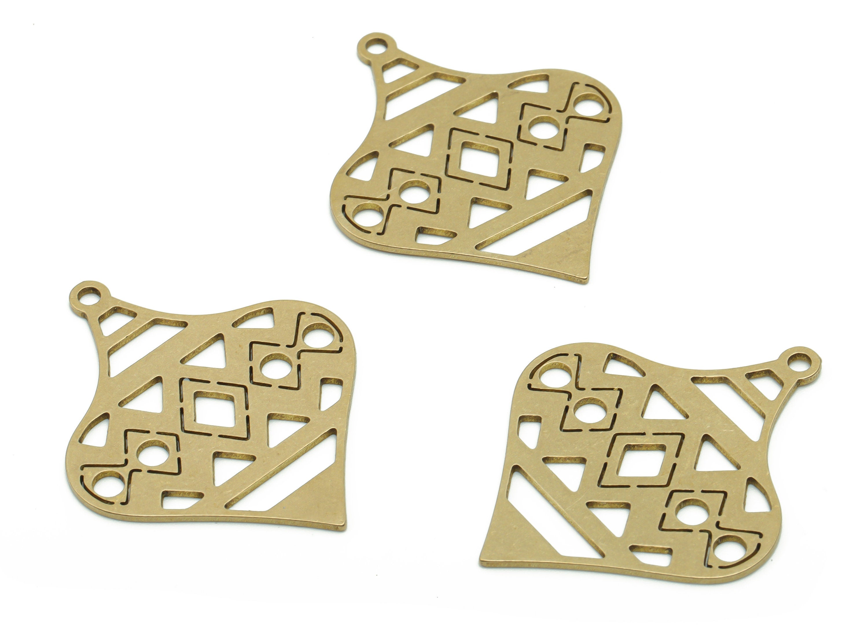 Brass Triangle Onion Round Earring Charms - Raw Brass Triangle Onion Round Pendant - Jewelry Supplies - 34.74x28.01x0.77mm - PPZ0114 - DOMEDBAZAAR