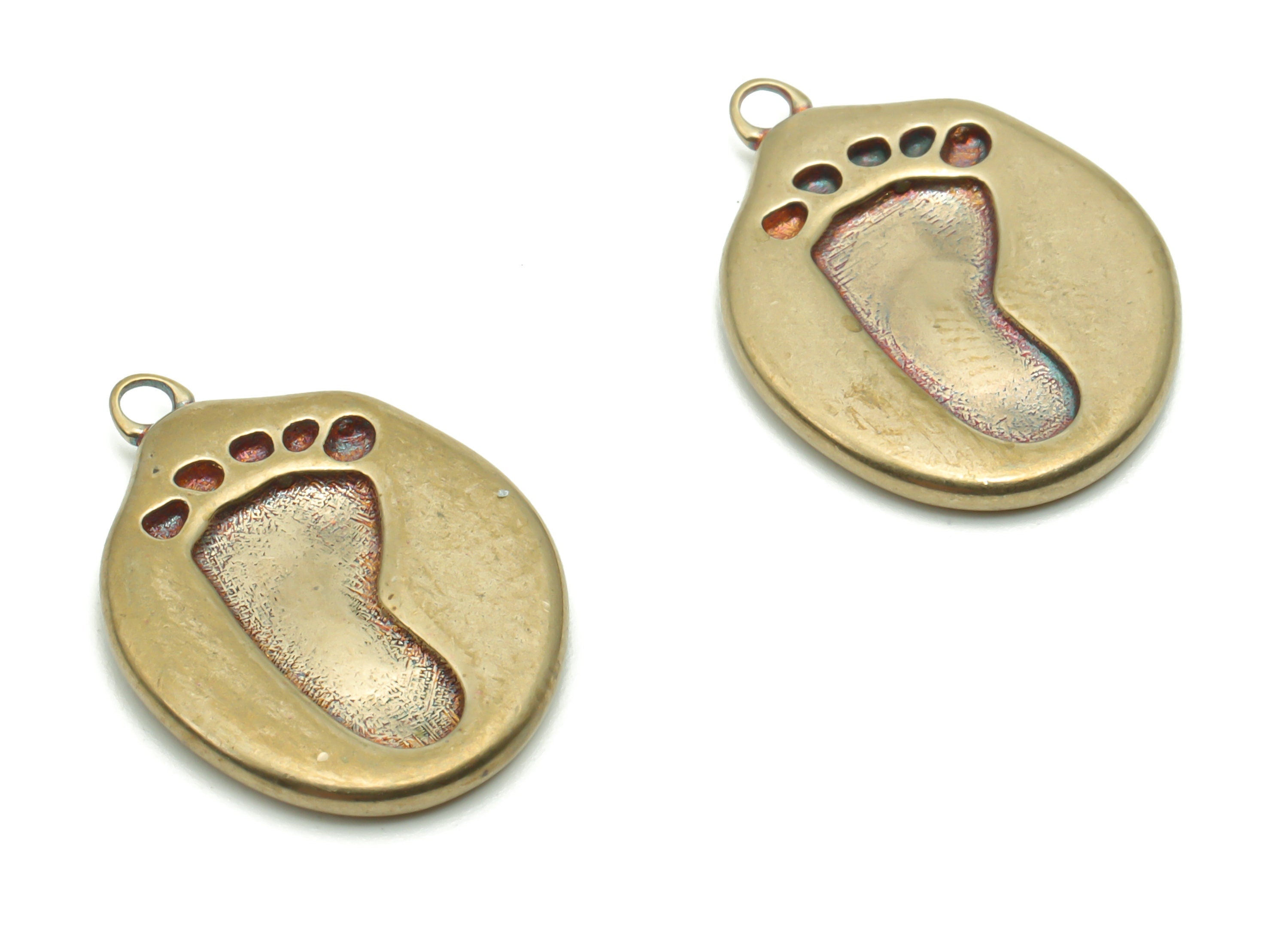 Brass Round Footprint Earring Charms - Raw Brass Circle Footprint Pendant - DIY Jewelry Making Supplies - 18.4x13.79x1.75mm - PP4961 - DOMEDBAZAAR