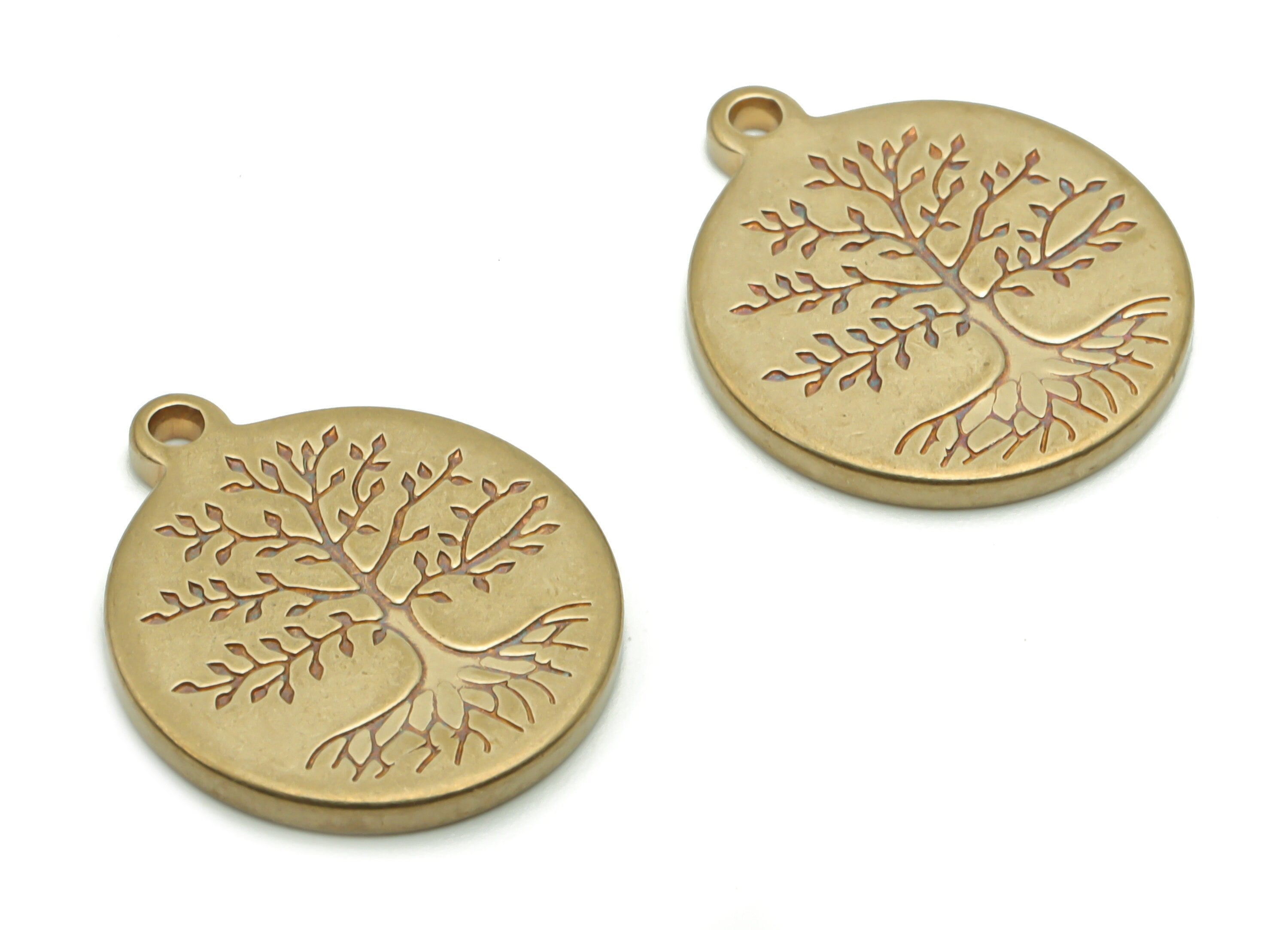 Brass Round Tree Root Earring Charms - Raw Brass Circle Tree Root Pendant - DIY Jewelry Making Supplies - 17.44x14.98x1.48mm - PP4966 - DOMEDBAZAAR
