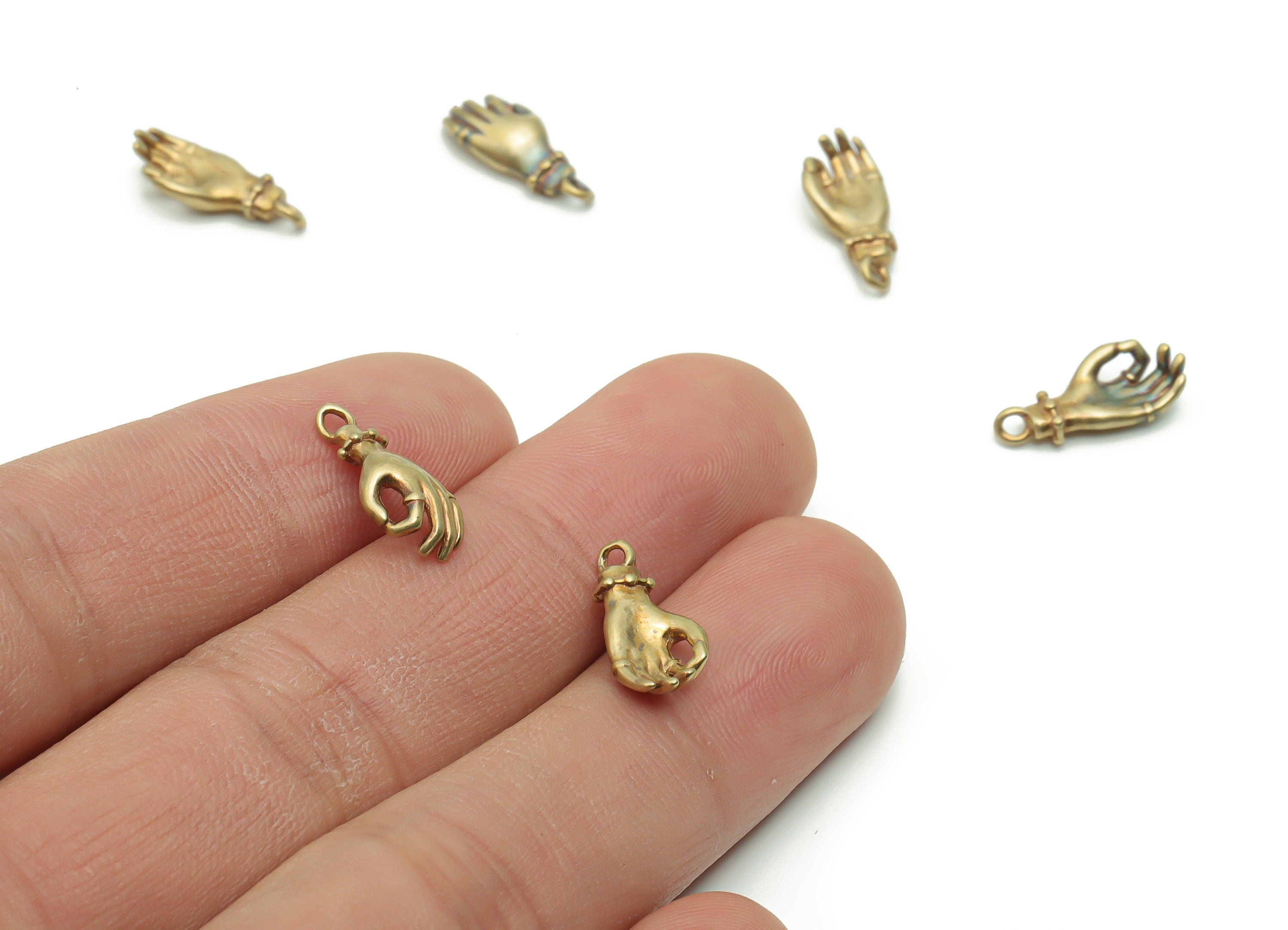 Brass Hand Sign Earring Charms - Raw Brass Ok Hand Pendant - Jewelry Making Supplies - 15.15x7.07x2.74mm - PP4937 - DOMEDBAZAAR