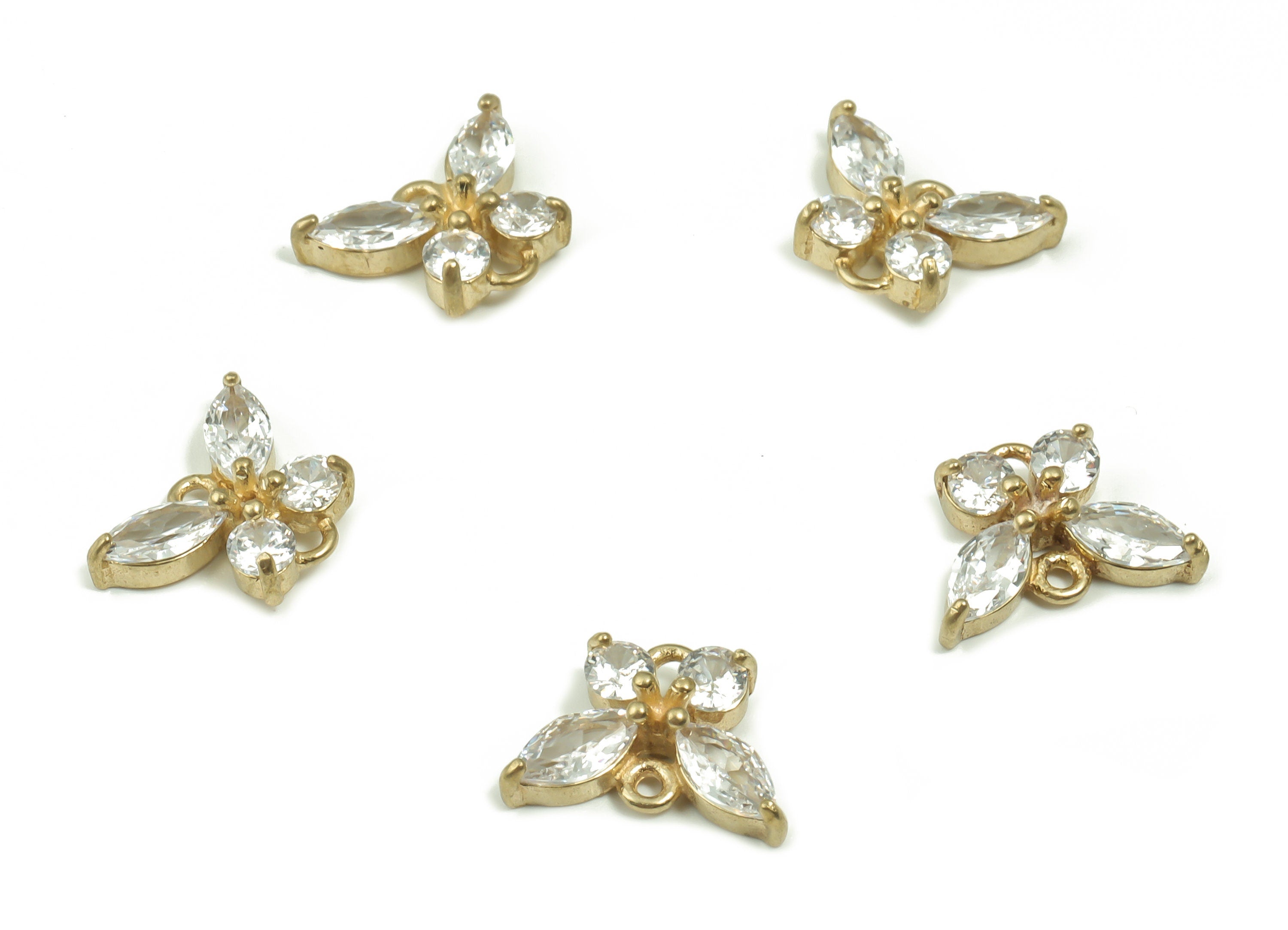 Zircon Butterfly Brass Connector - Raw Brass Tiny Butterfly Pendant - Butterfly Earring Charm - Jewelry Supplies - 12.29x9.17x3.58mm- PP4872 - DOMEDBAZAAR