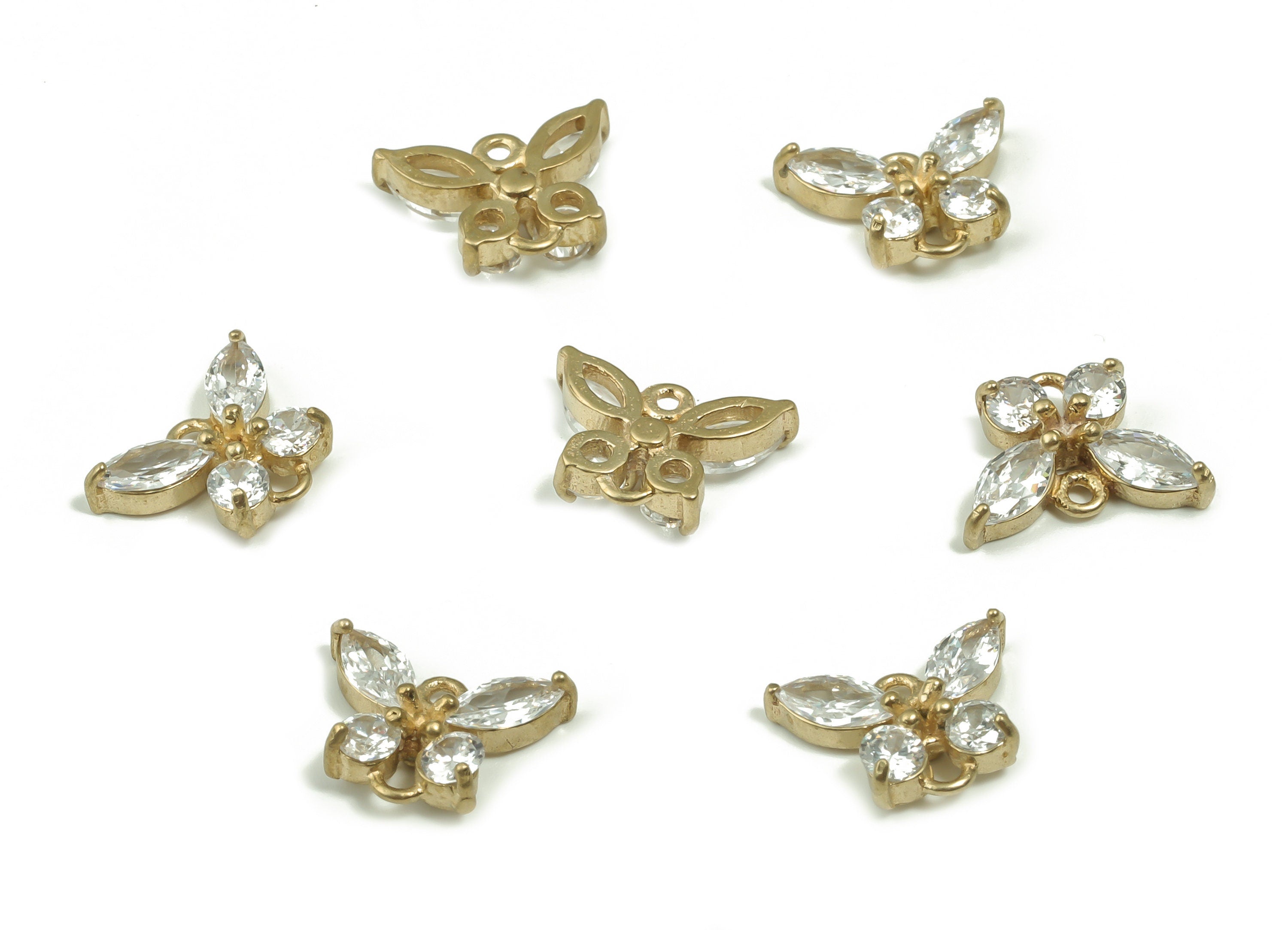 Zircon Butterfly Brass Connector - Raw Brass Tiny Butterfly Pendant - Butterfly Earring Charm - Jewelry Supplies - 12.29x9.17x3.58mm- PP4872 - DOMEDBAZAAR