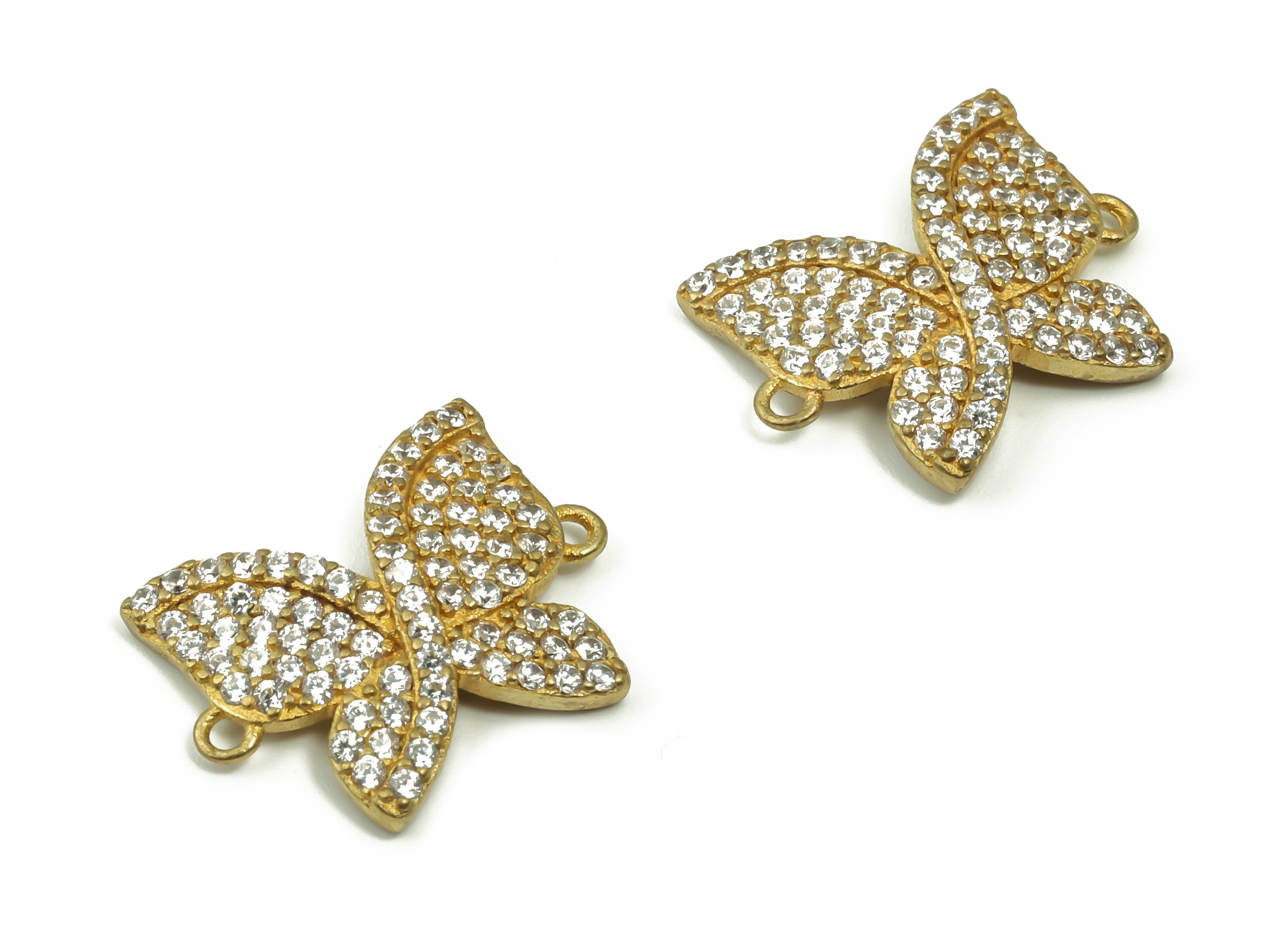 Raw Brass Butterfly Pendant Connector – Zircon Butterfly Charms – Butterfly Bracelet Charm - Jewelry Supplies - 17.42x13.97x2.41mm - PP4871 - DOMEDBAZAAR