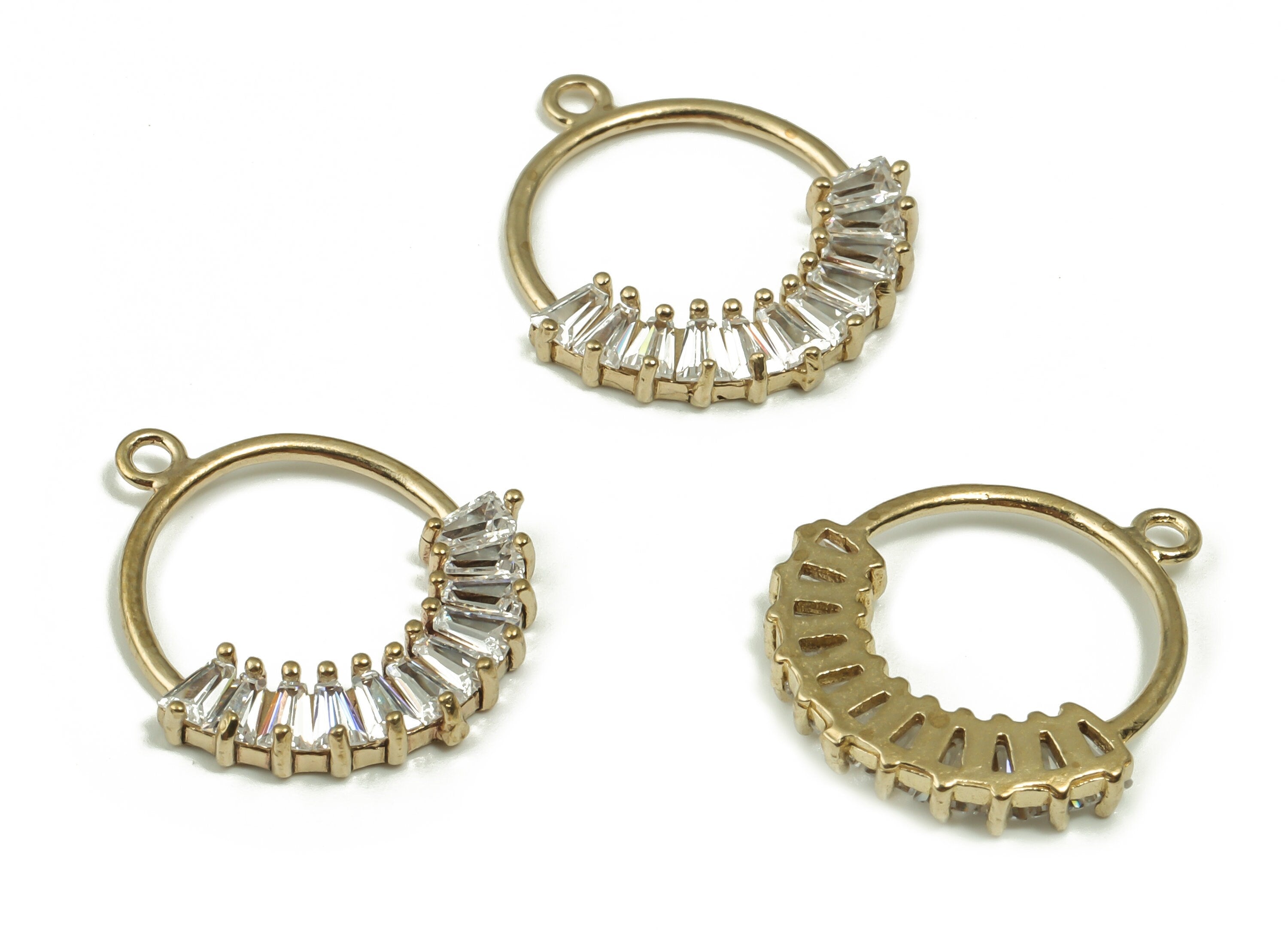 Raw Brass Round Earrings Charms - CZ Pave Round Circle Charms – Earring Findings - Jewelry Making Supplies -18.3x16.65x2.5mm- PP4858 - DOMEDBAZAAR