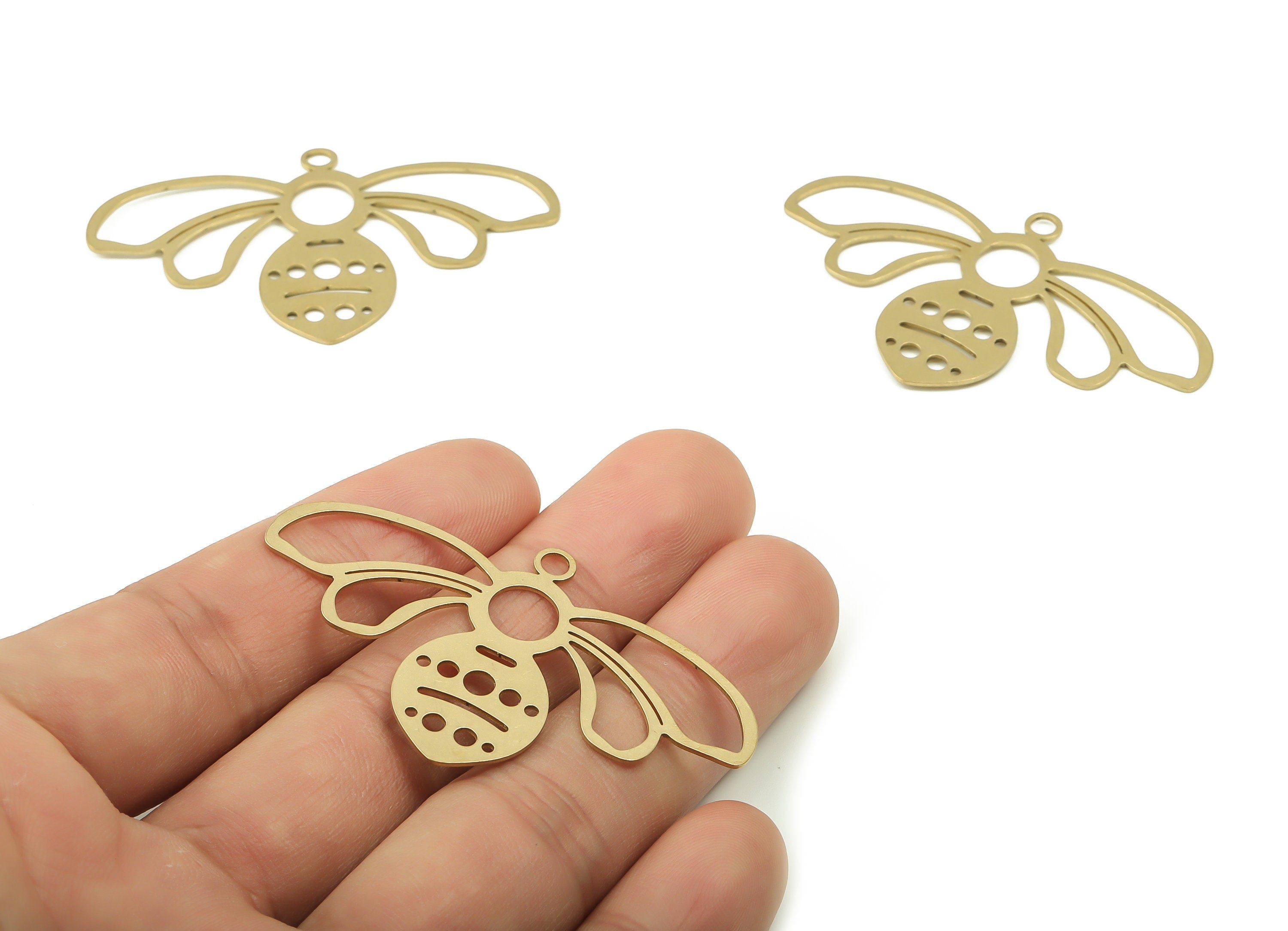 Brass Bee Earring Charms - Raw Brass Bee Pendant - Laser Cut Charms - DIY Jewelry Making Supplies - 54.94x32.45x0.71mm - PP4891 - DOMEDBAZAAR