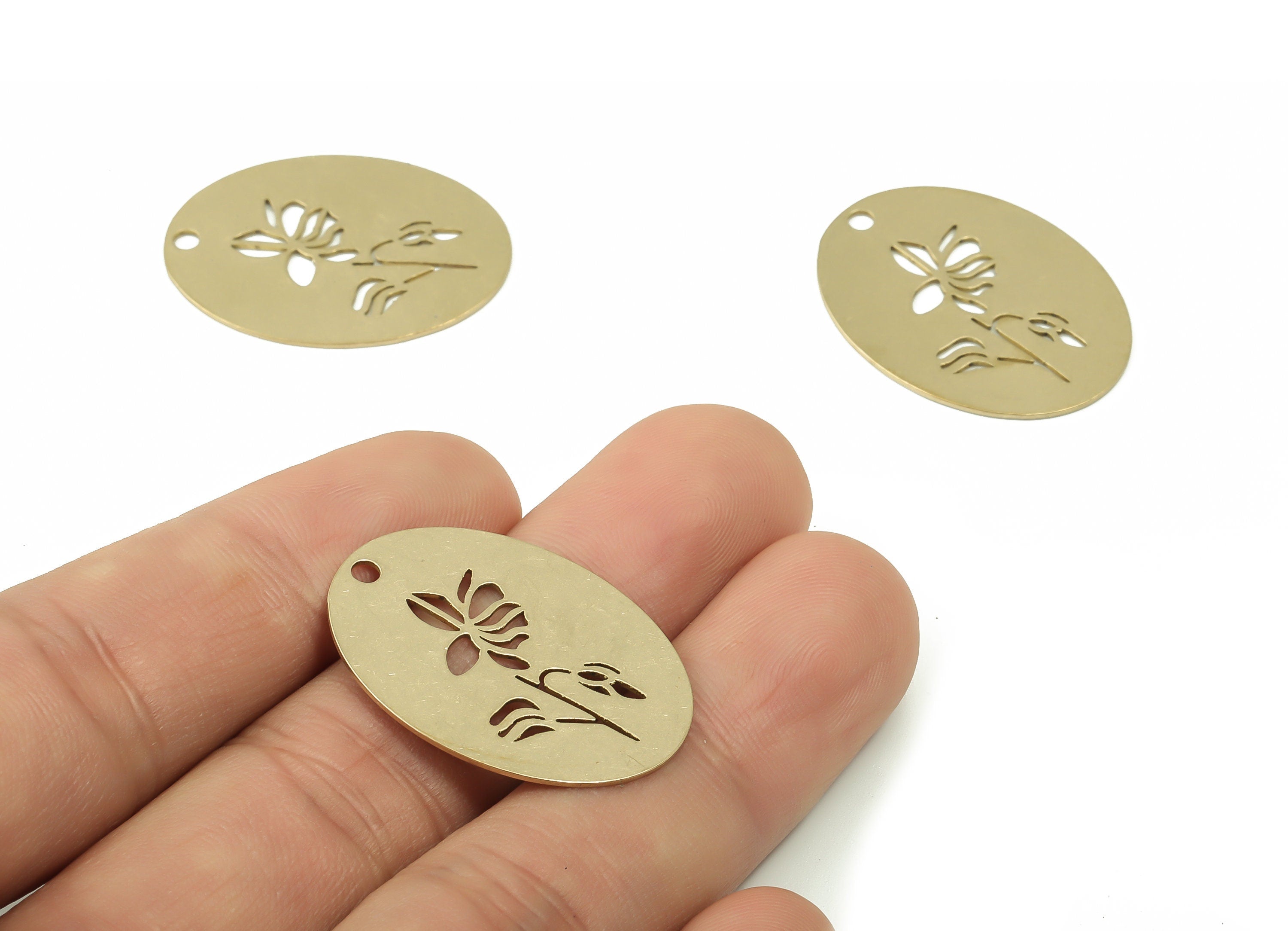 Raw Brass Oval Earring Charms - Brass Disc Flower Pendant Charm - Laser Cut Charms - DIY Jewelry Making Supplies - 29.86x22.01x0.57mm-PP4877 - DOMEDBAZAAR