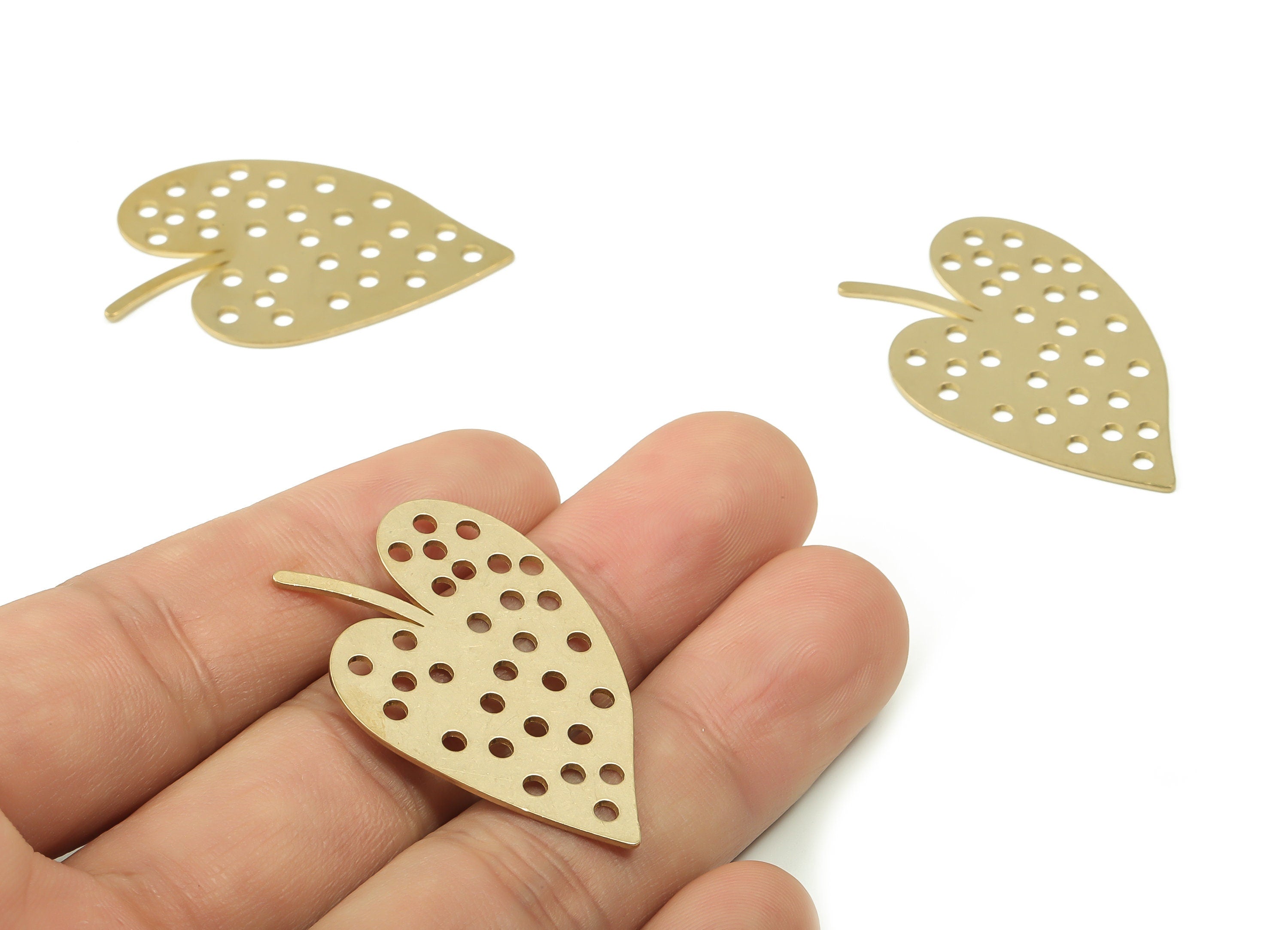 Raw Brass Strawberry Earring Charms - Brass Dainty Fruit Charm - Brass Leaf Charm - Jewelry Making Supplies - 39.72x25.11x0.8mm- PPA0044 - DOMEDBAZAAR
