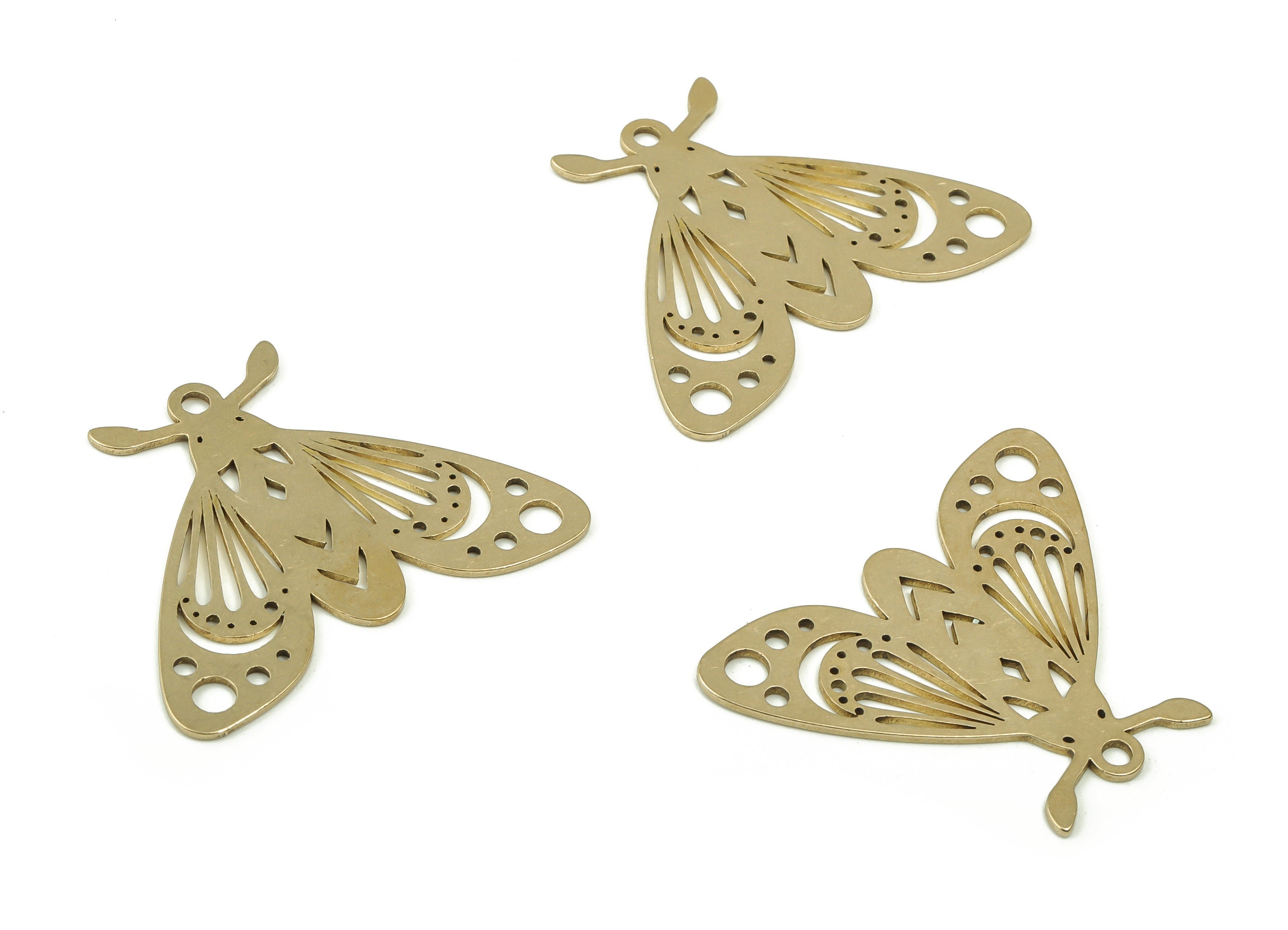 Brass Moth Earring Charms - Raw Brass Moon Pattern Pendant - Jewelry Making Supplies - 34.76x27.24x0.74mm - PPA0141 - DOMEDBAZAAR