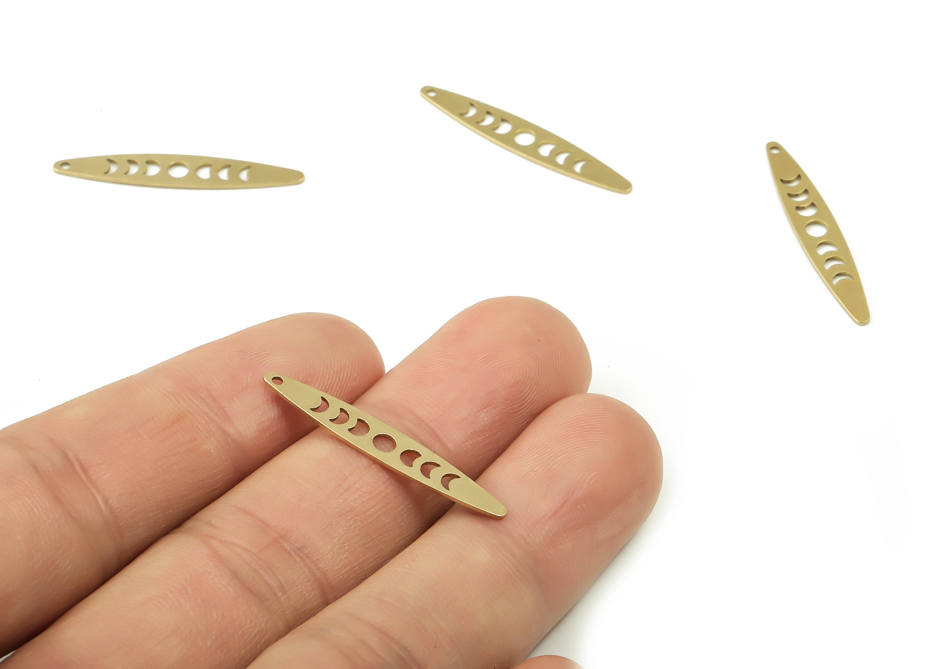 Brass Oval Earring Charms - Raw Brass The Phases of the moon Pendant - DIY Jewelry Making Supplies - 29.98x4.94x0.61mm - PPZ0022 - DOMEDBAZAAR