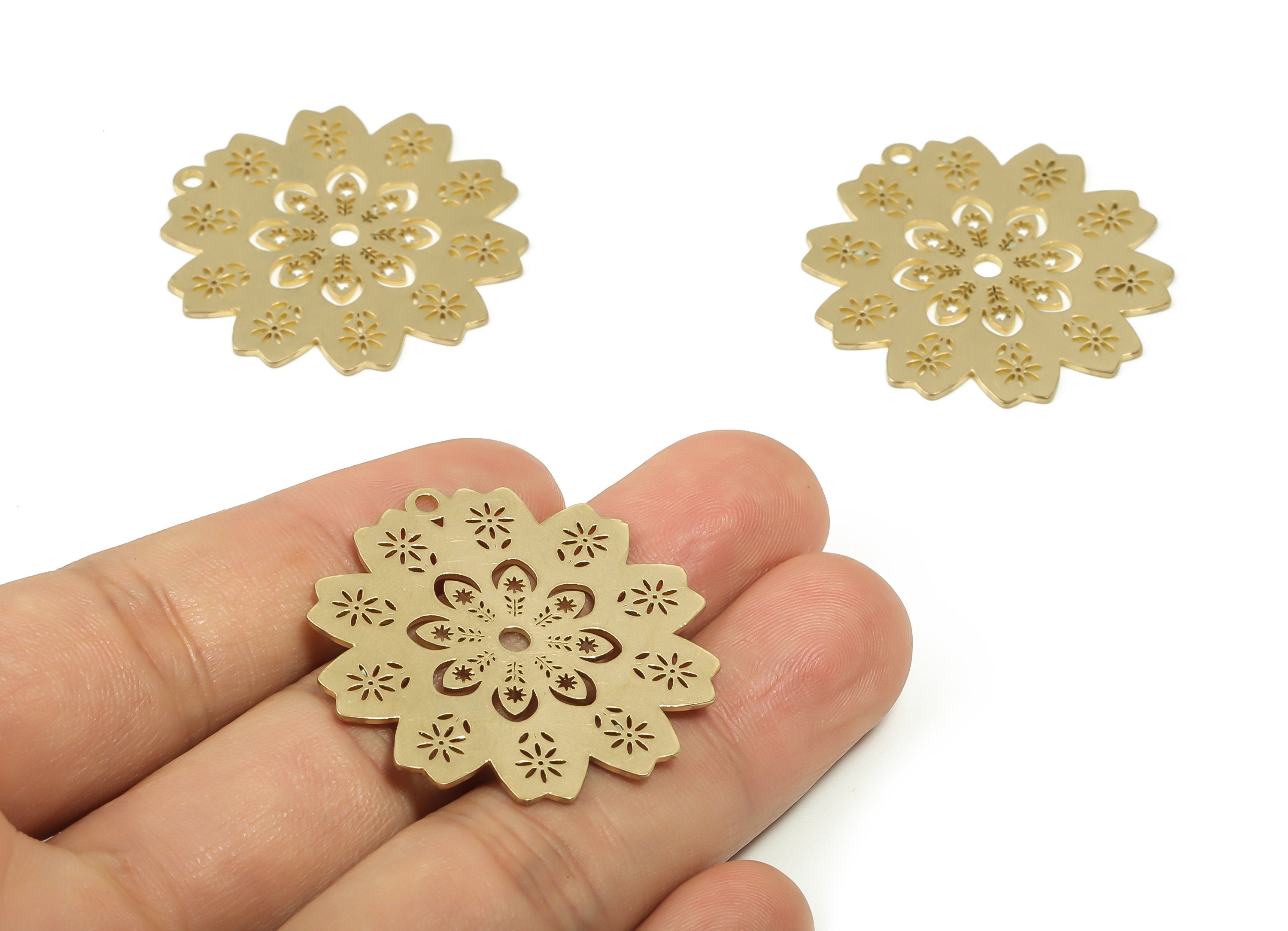 Raw Brass Flower Connector Charm - Brass Filigree Flower Charms - Filigree Findings - Jewelry Making Supplies -35.92x34.68x0.74mm- PPA0111 - DOMEDBAZAAR