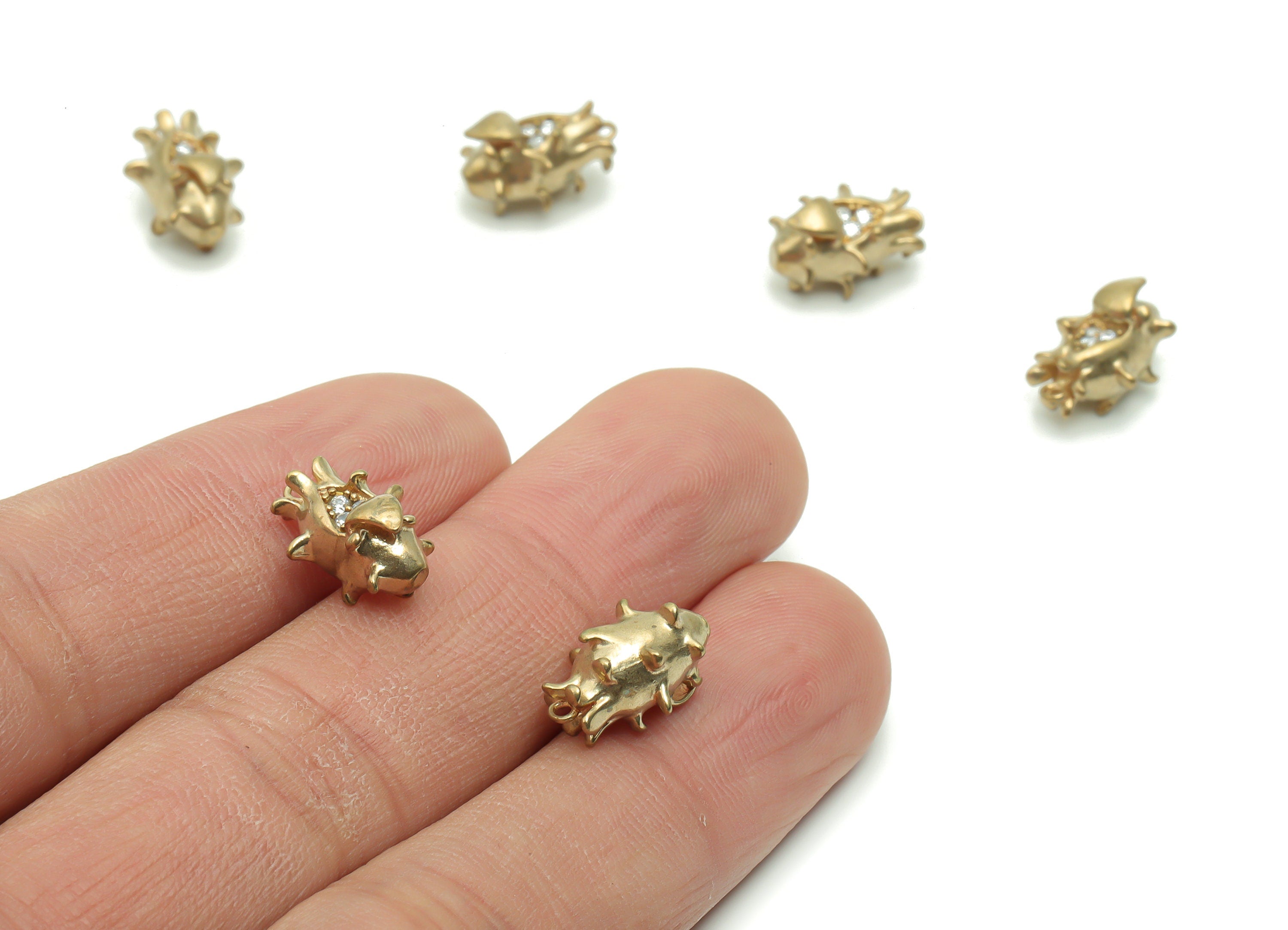 Brass Pitaya Earring Charms With Zircons - Raw Brass Pitaya Pendant - Jewelry Making Supplies - 13.11x8.24x7.24mm - PP4952 - DOMEDBAZAAR