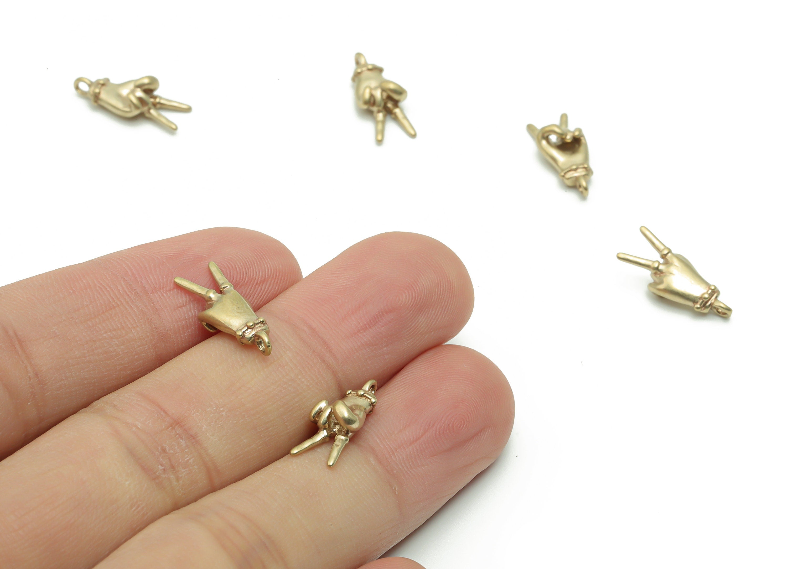 Brass Hand Sign Earring Charms - Raw Brass Hand Yeah Victory Pendant - Jewelry Making Supplies - 16.62x6.67x2.81mm - PP4938 - DOMEDBAZAAR
