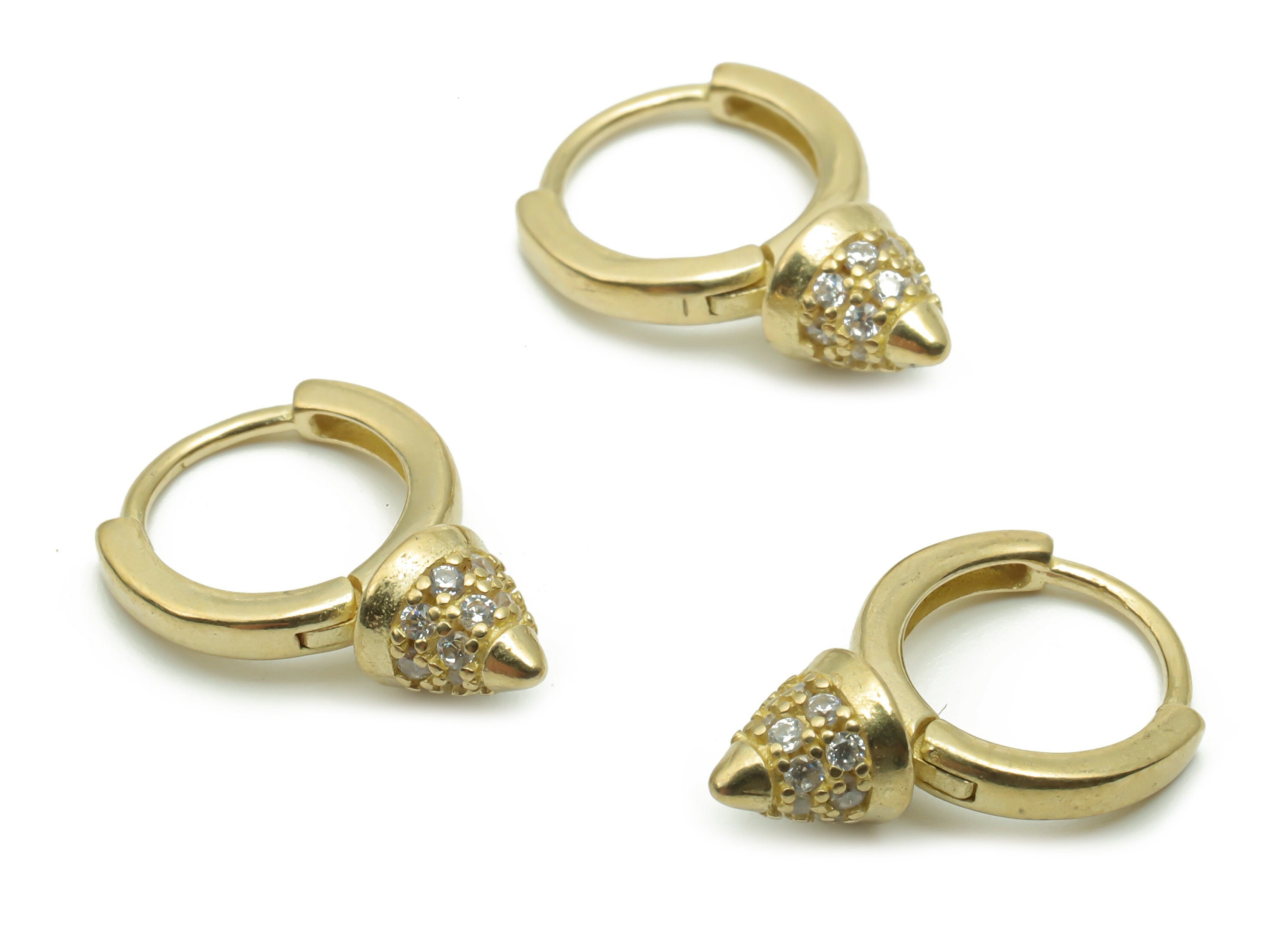 Brass Cone Round Hoop Earrings With Zircons - Brass Zircon Clap Earring – Earring Findings - Jewelry Supplies - 17.04x11.63x5.54mm - PP4967 - DOMEDBAZAAR