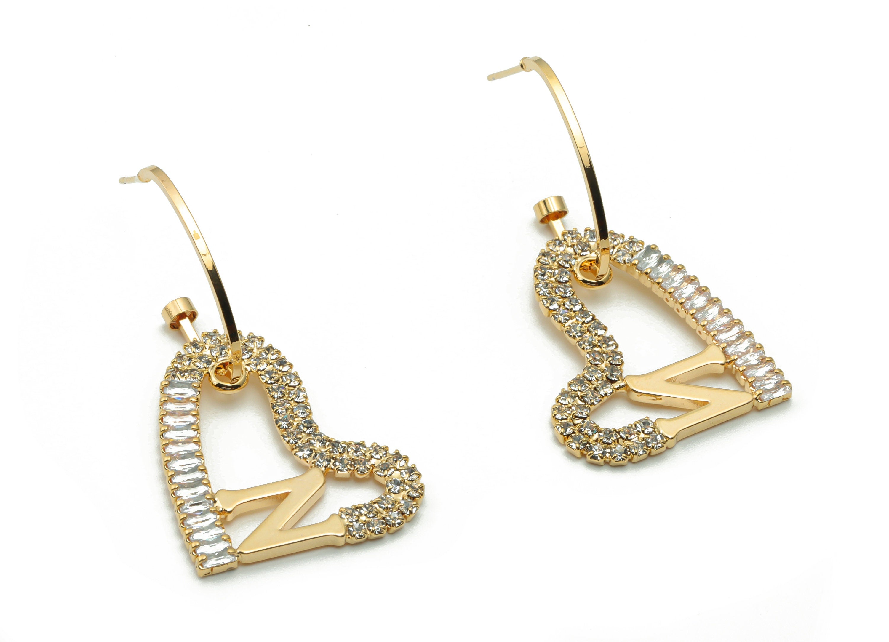 Brass Heart N Earring Stud With Zircons - Gold Heart N Post - 18K Real Gold Plated Brass - Jewelry Supplies - 27.23x21.89x1.88mm - RGP4171 - DOMEDBAZAAR