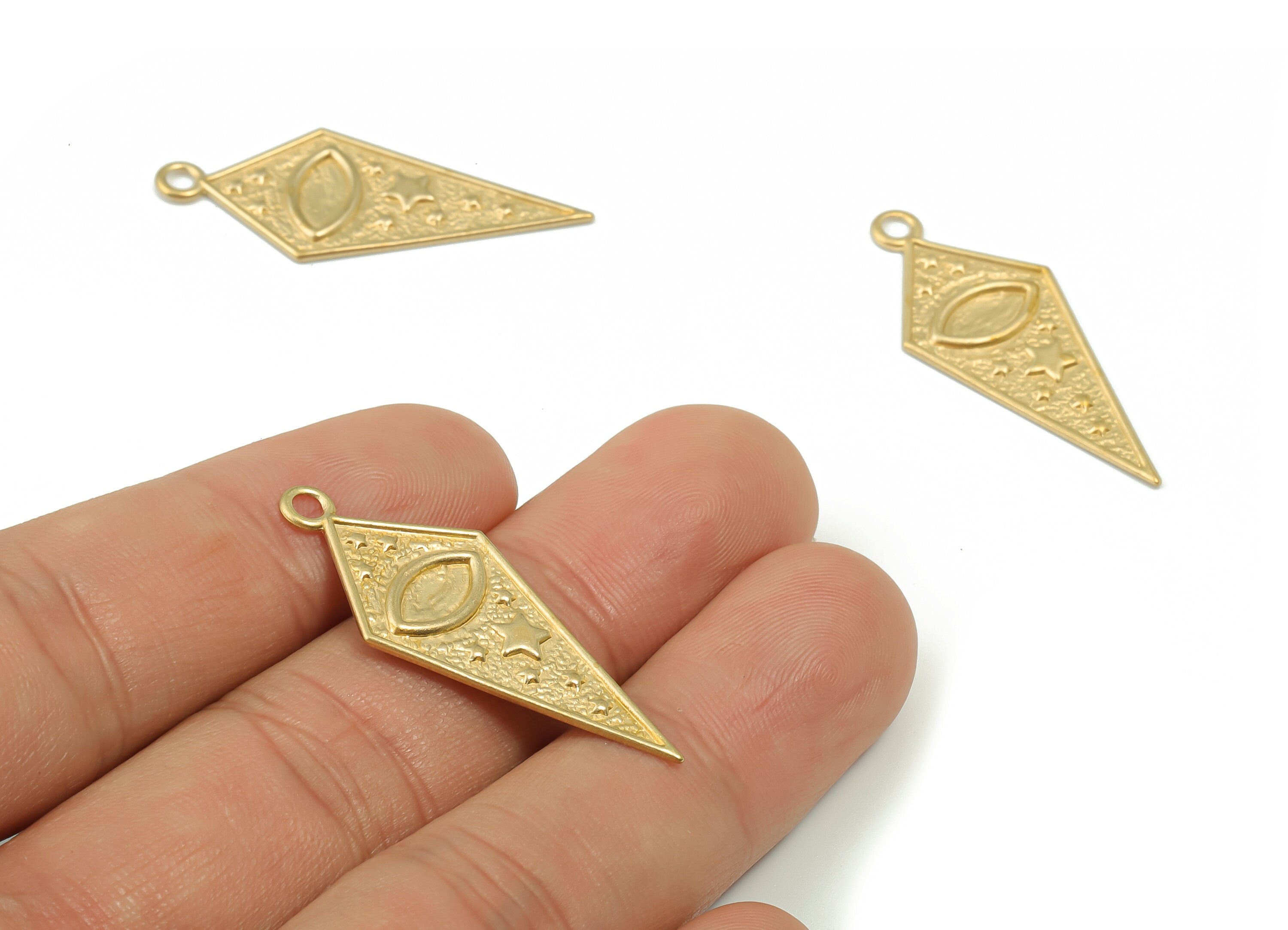 Brass Rhombus Earring Charms - Raw Brass Stars Oval Pendant - DIY Jewelry Making Supplies - 36.43x15.09x0.92mm - PP4887 - DOMEDBAZAAR
