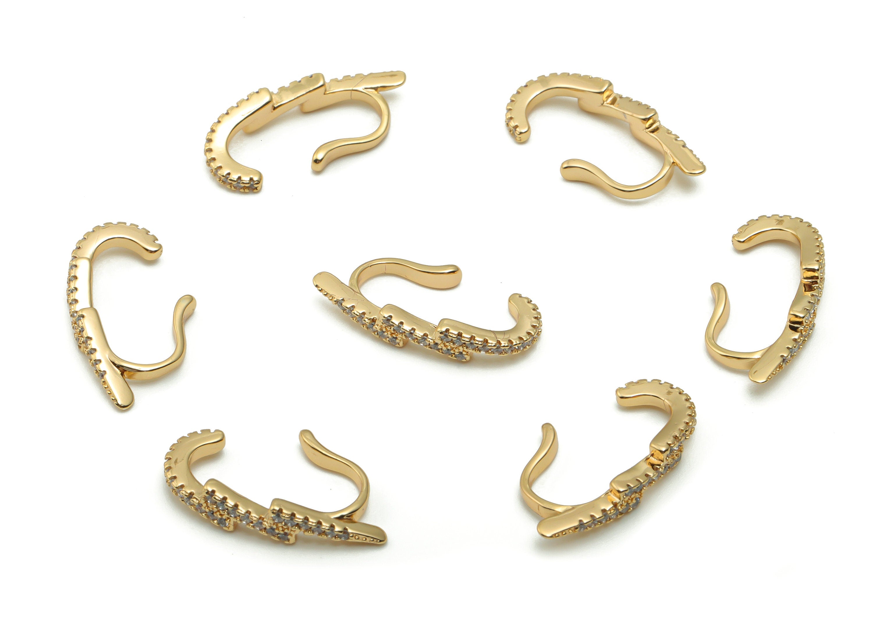 Brass Lightning Earring Earcuff With Zircons - Gold Lightning Earcuff - 18K Real Gold Plated Brass - 19.9x9.4x2.1mm - RGP4178 - DOMEDBAZAAR
