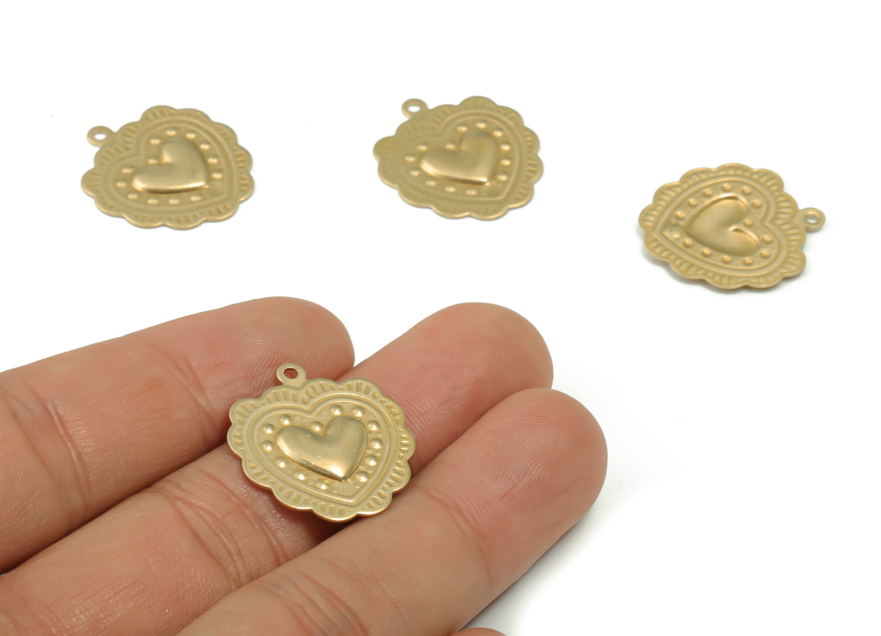 Brass Relief Heart Earring Charms - Raw Brass Relief Heart Pendant - DIY Jewelry Making Supplies - 23.26x20.96x0.55mm - PP4889 - DOMEDBAZAAR