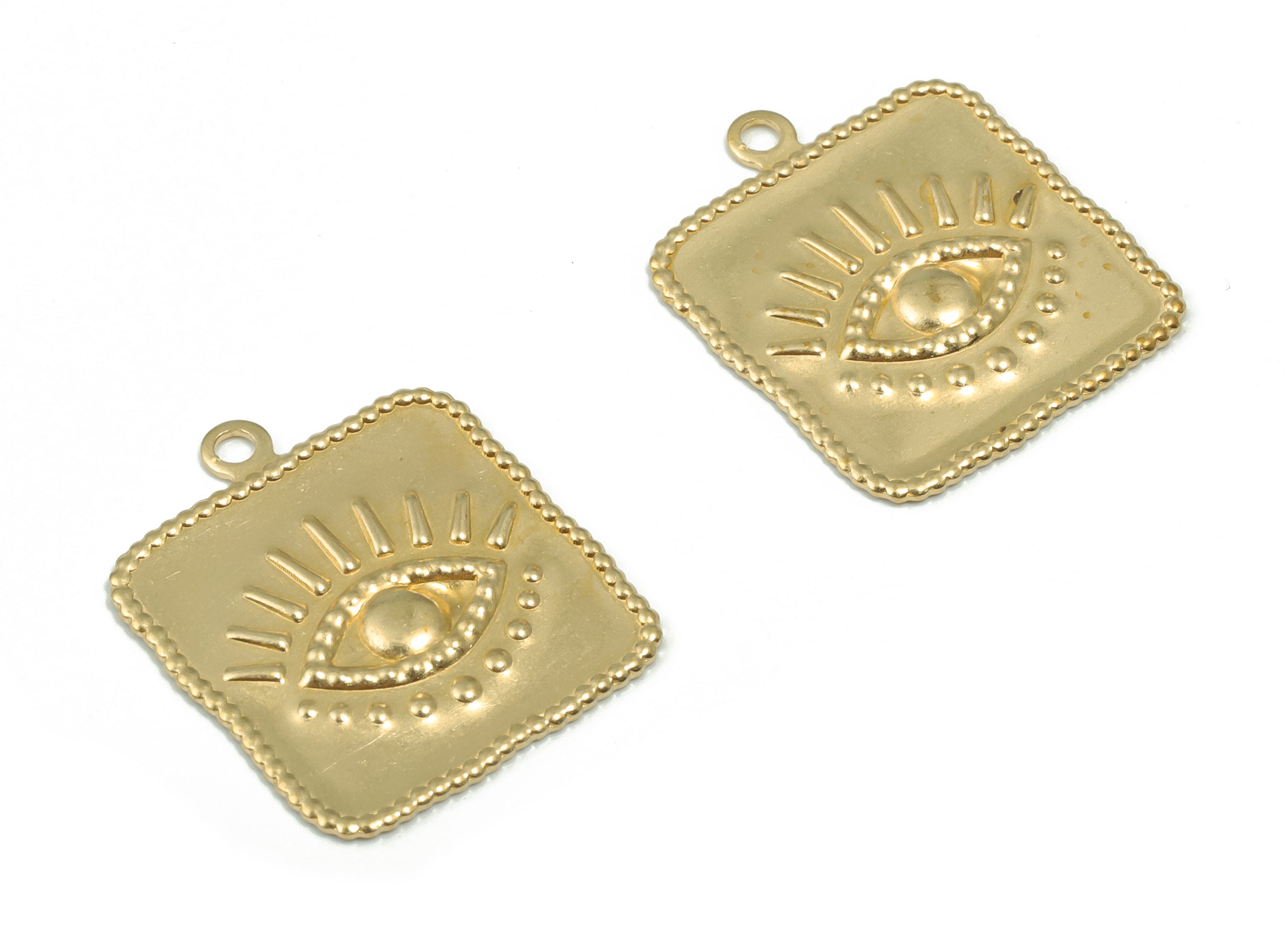 Brass Square Eye Earring Charms - Raw Brass Eyelash Square Pendant - DIY Jewelry Making Supplies - 22.18x19.06x1.03mm - PP4885 - DOMEDBAZAAR