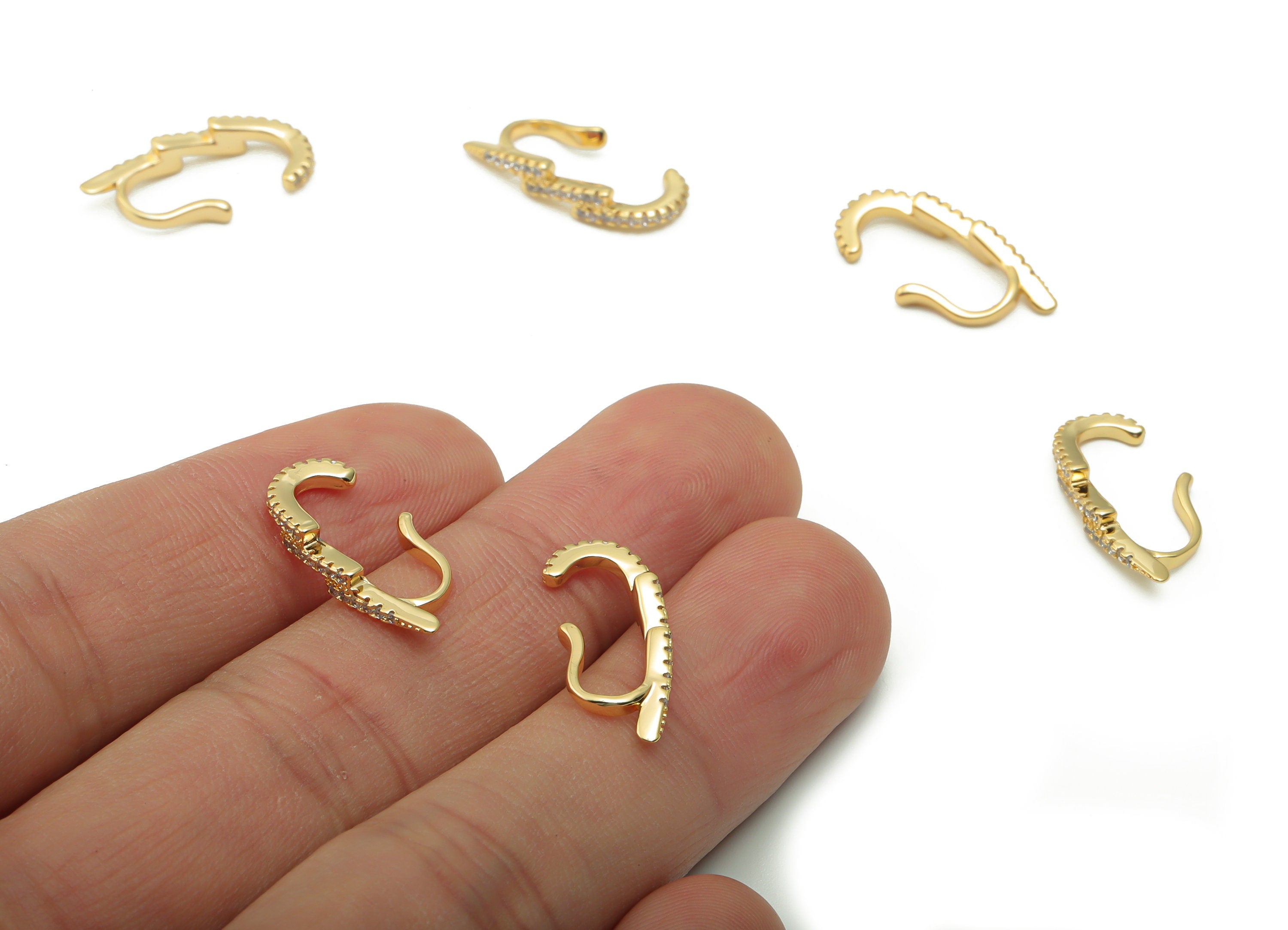 Brass Lightning Earring Earcuff With Zircons - Gold Lightning Earcuff - 18K Real Gold Plated Brass - 20.2x9.9x2.1mm - RGP4185 - DOMEDBAZAAR