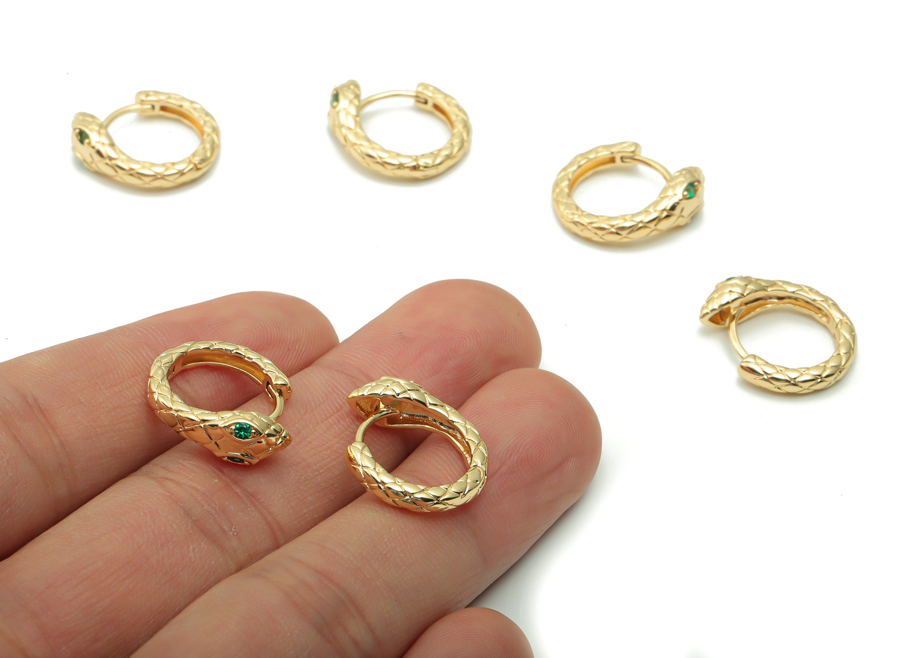 Brass Snake Round Hoop Earring – Gold Dainty Snake Circle Claps With Open Ring – 18K Real Gold Plated Brass - 16.24x15.52x2.16mm - RGP4182 - DOMEDBAZAAR
