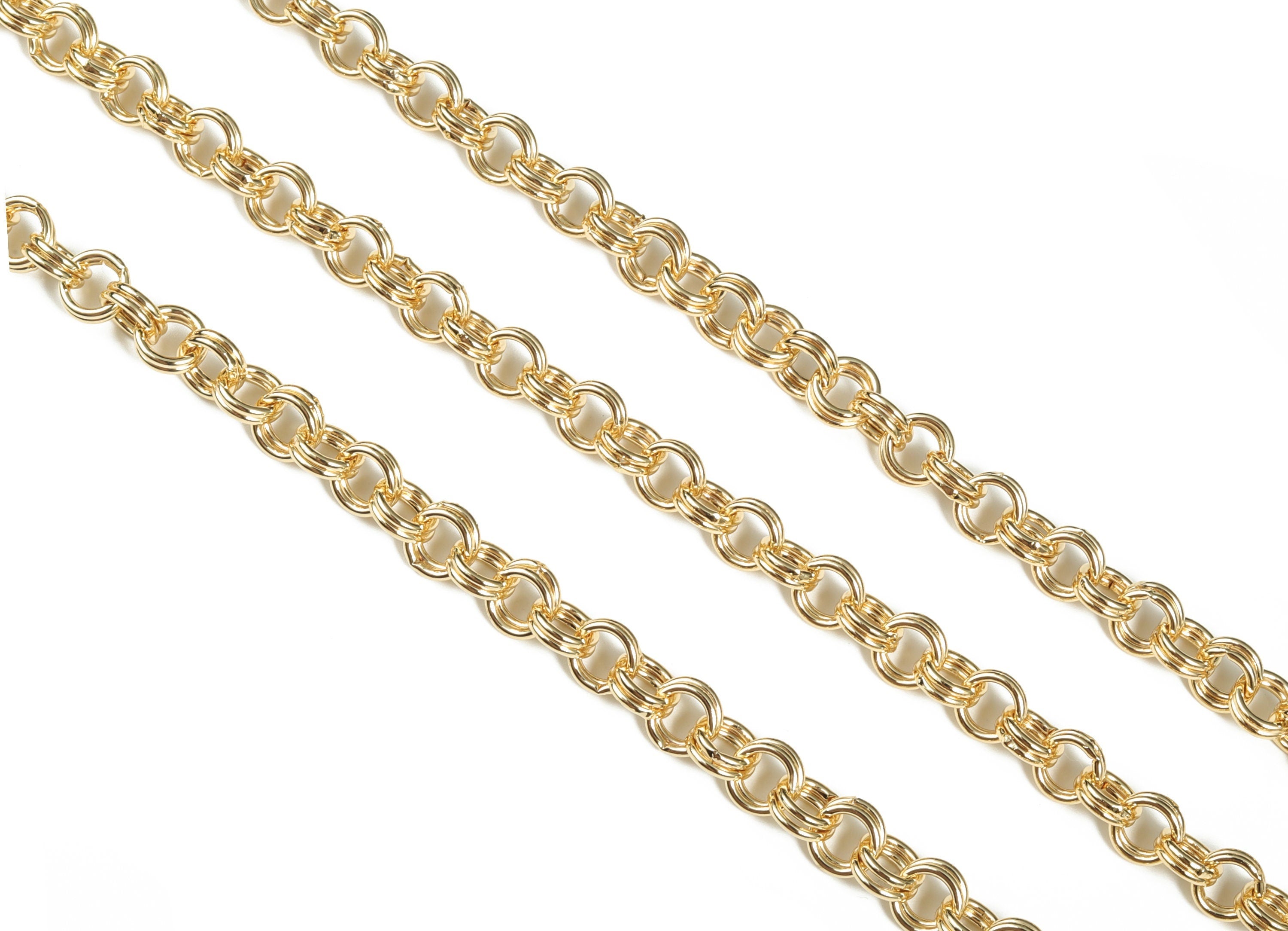 Round Link Cable Chain - Round Rolo Cable Chain - 18K Gold Round Chain - Soldered Double Circle Chain For Bracelet 0.32"x0.32"x0.10" RGP3028 - DOMEDBAZAAR