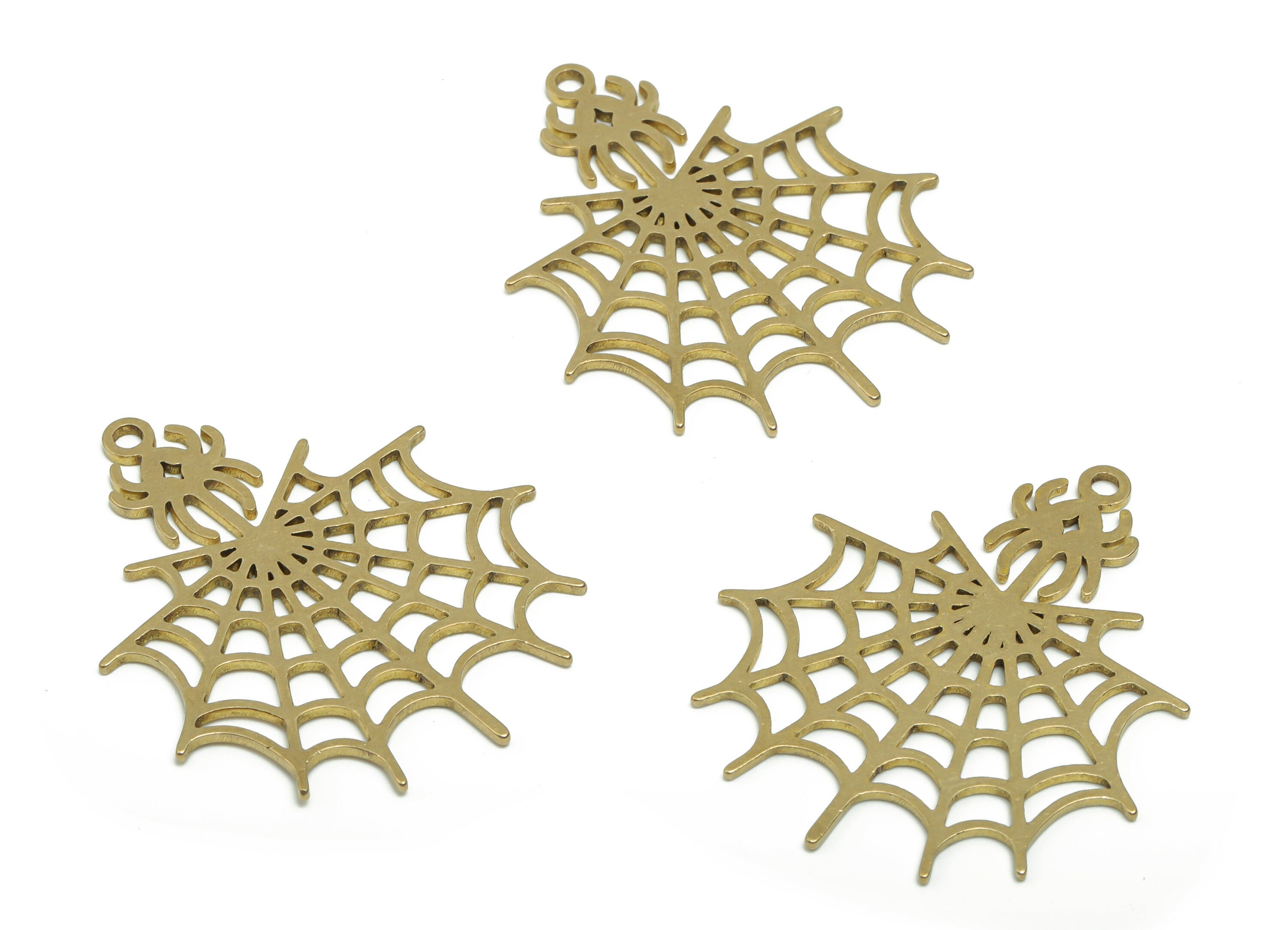 Brass Spider Earring Charms - Raw Brass Spider Web Pendant - Jewelry Making Supplies - 37.73x31.72x0.86mm - PPZ0081 - DOMEDBAZAAR