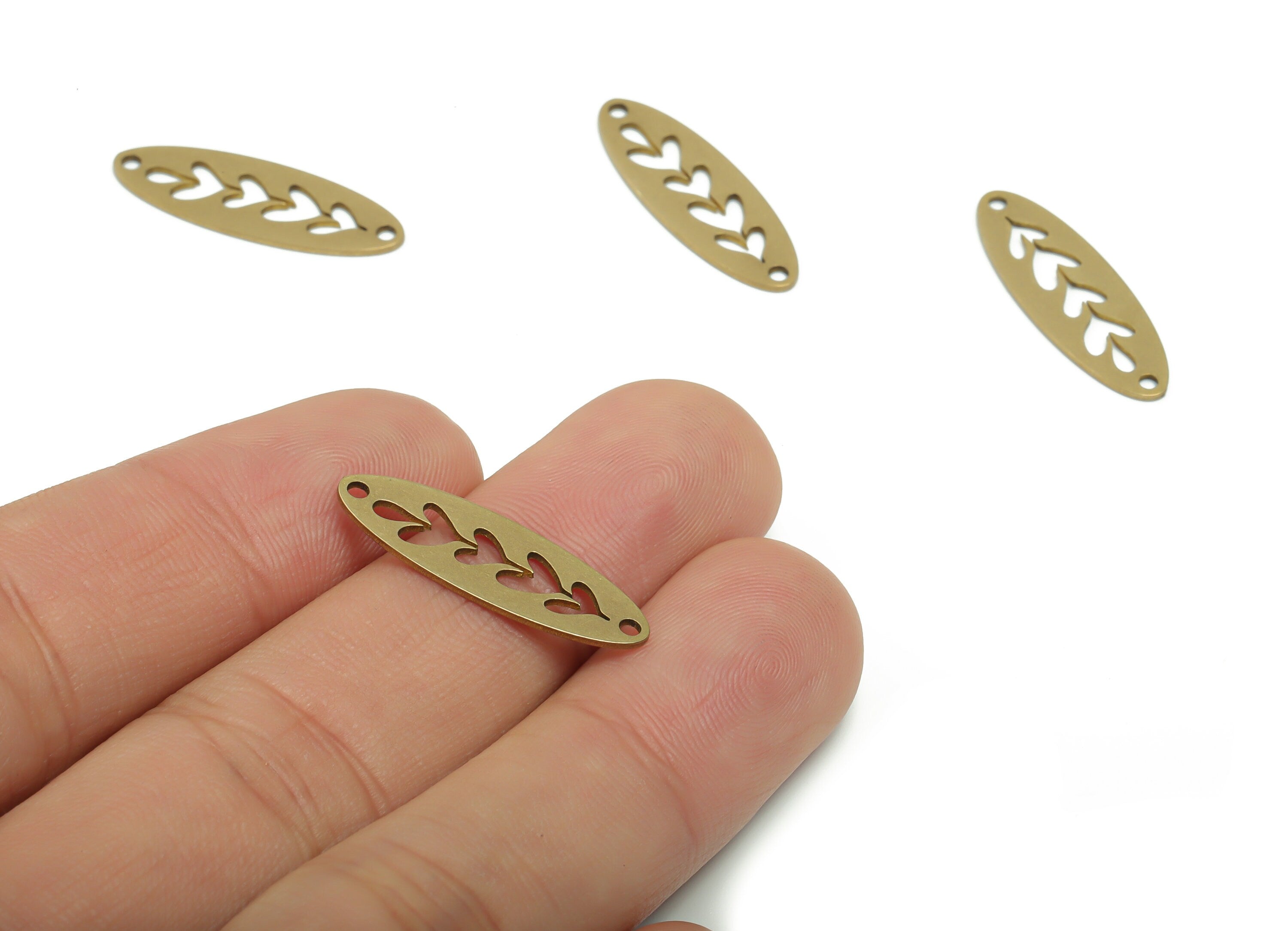 Brass Oval Hearts Earring Connector - Raw Brass Oval Flower Branch Charms and Pendant - Jewelry Supplies - 24.78x8.2x0.63mm - PPA0376-1 - DOMEDBAZAAR