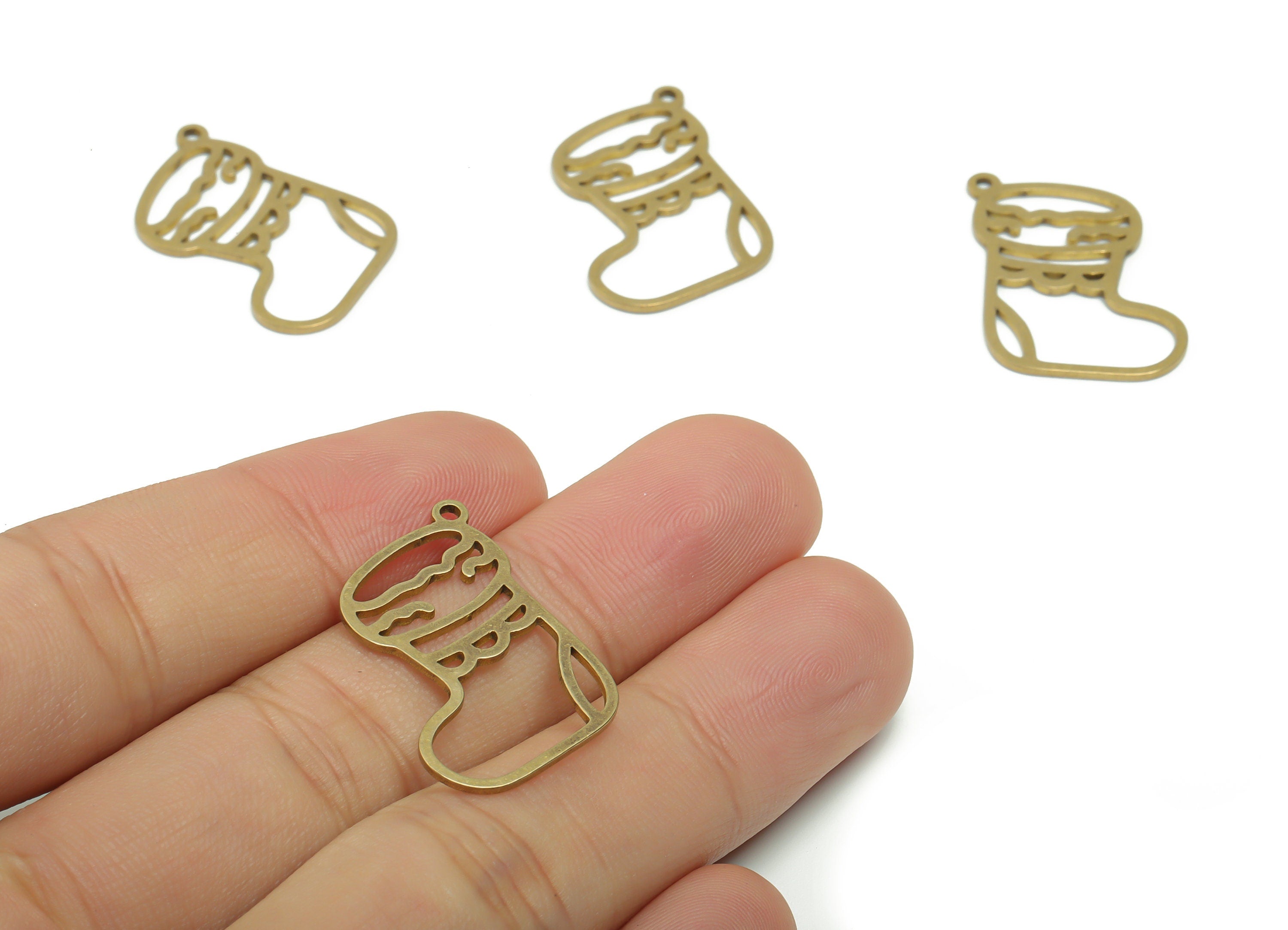 Brass Christmas Boots Earring Charms - Raw Brass Boots Pendant - DIY Jewelry Making Supplies - 26.99x17.87x0.86mm - PPZ0106 - DOMEDBAZAAR