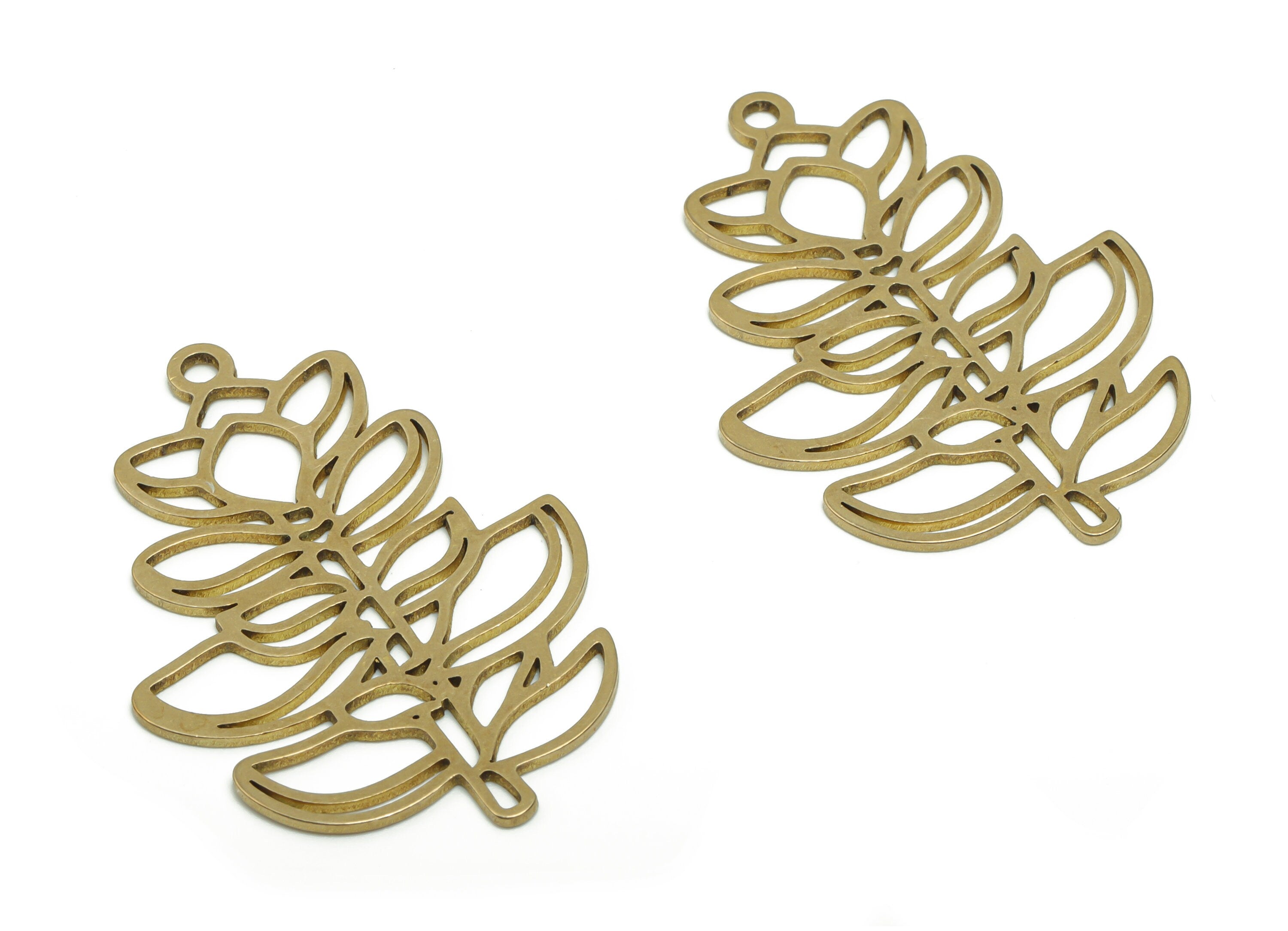 Brass Flower Leafs Earring Charms - Raw Brass Flower Leafs Pendant - DIY Jewelry Making Supplies - 35.77x24.89x0.76mm - PPA0897 - DOMEDBAZAAR