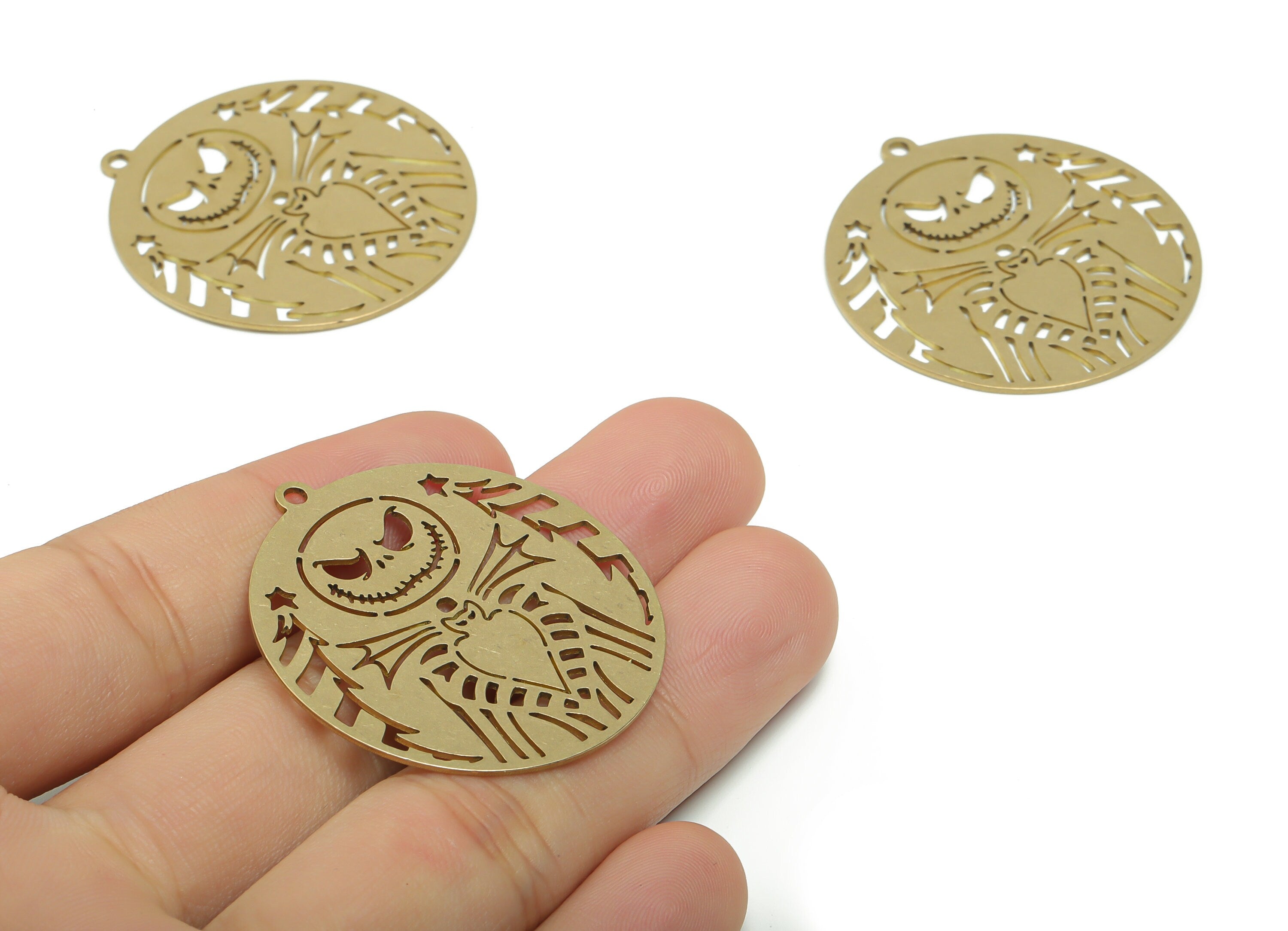 Brass Round Demon Bat Star Earring Charms - Raw Brass Demon Bat Star Circle Pendant - Jewelry Making Supplies - 40.32x37.81x0.75mm - PPA0112 - DOMEDBAZAAR
