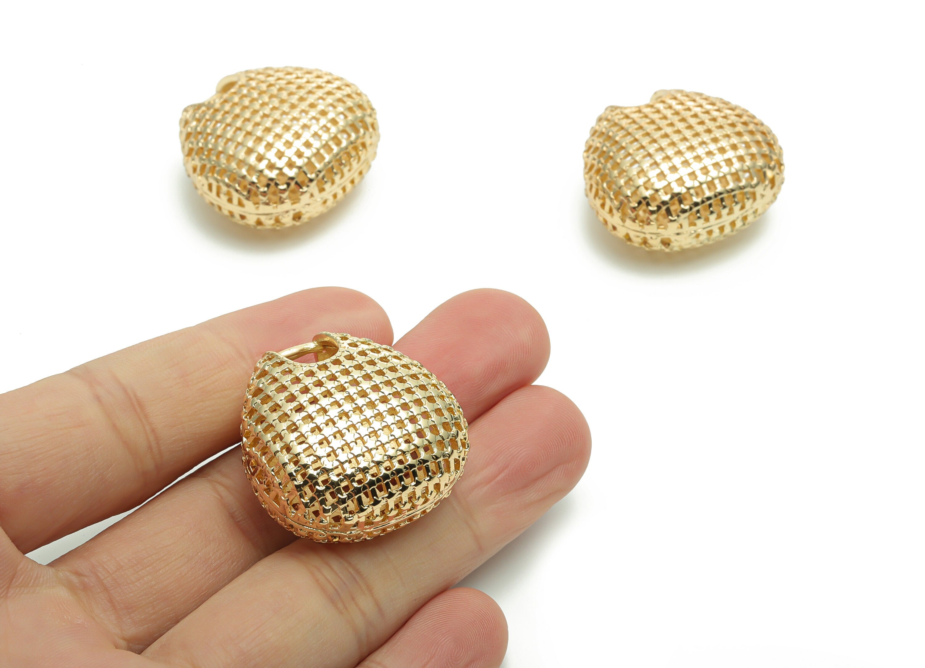 Brass Hollow Geometry Earring Charms - Gold Hollow Geometry Pendant - Gold Tone Plated Brass - Jewelry Supplies - 30.83x29.8x1.7mm - PP5073G - DOMEDBAZAAR