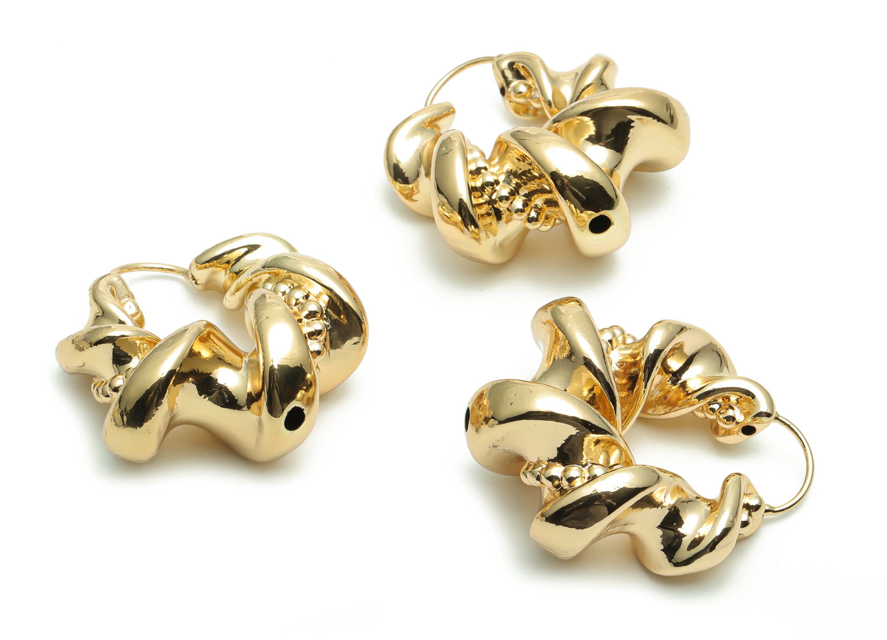 Brass Wave Earring Charms - Gold Wave Pendant - Gold Tone Plated Brass - Jewelry Making Supplies - 50.73x44.74x22.92mm - PP5071G - DOMEDBAZAAR