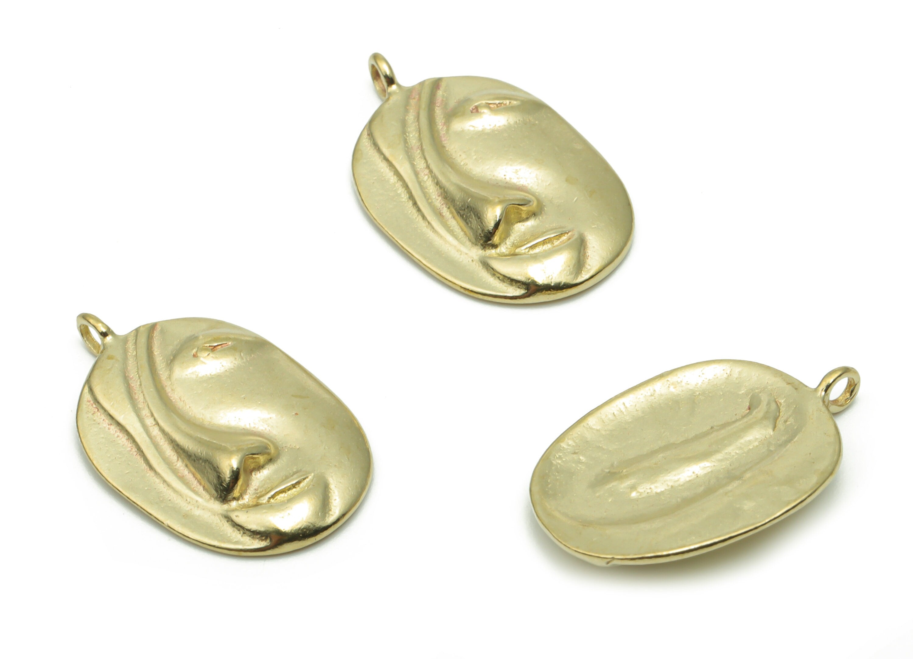 Brass Oval Face Hair Earring Charms - Raw Brass Oval Woman Face Pendant - DIY Jewelry Making Supplies - 20.54x13.45x1.92mm - PP5038 - DOMEDBAZAAR