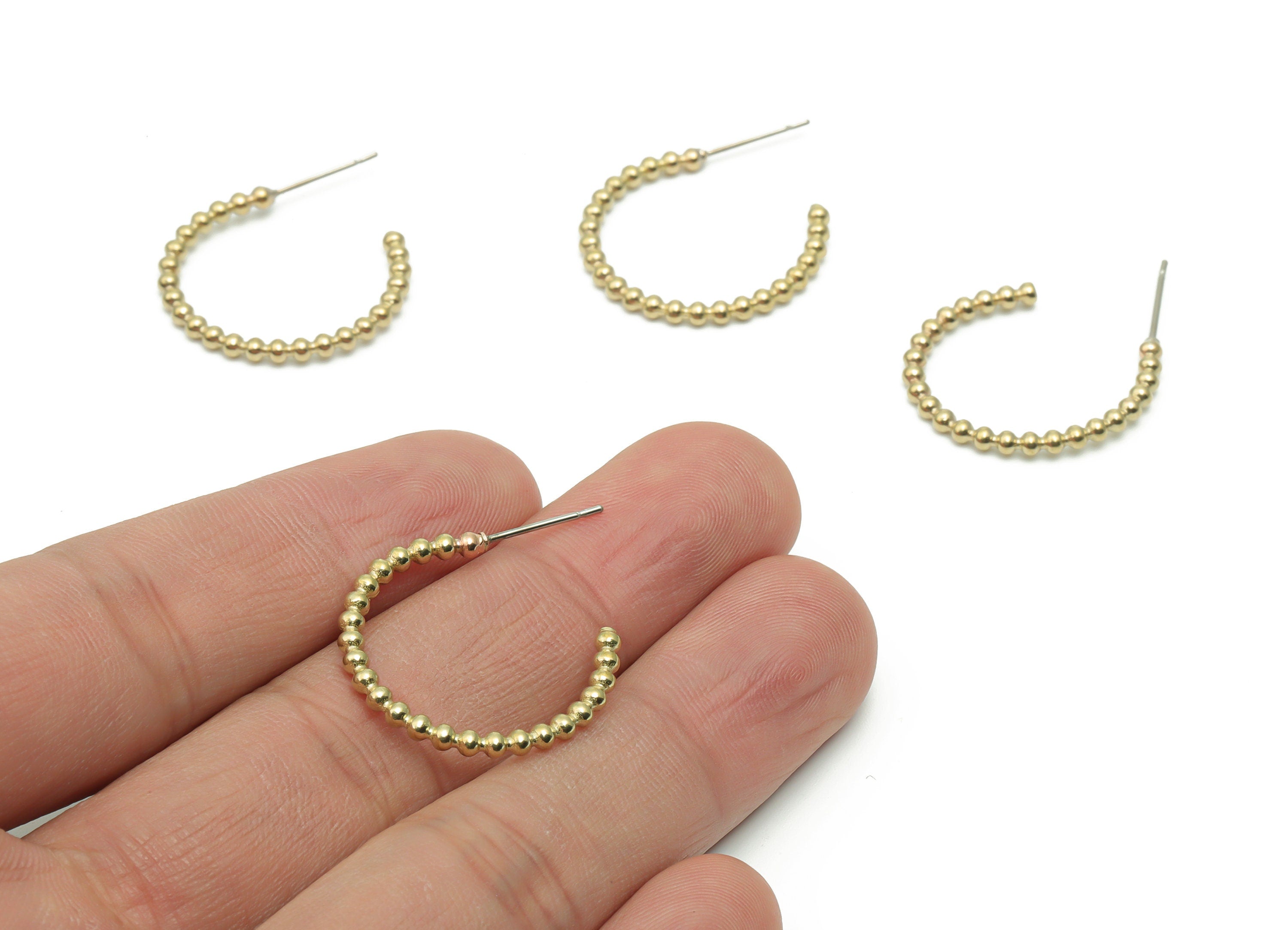 Brass C Beads Earring Stud - Raw Brass C Beads Earring Post - Open Hoop Stud - Stainless Steel Stud - 23.56x20.6x2.14mm - PP4999 - DOMEDBAZAAR