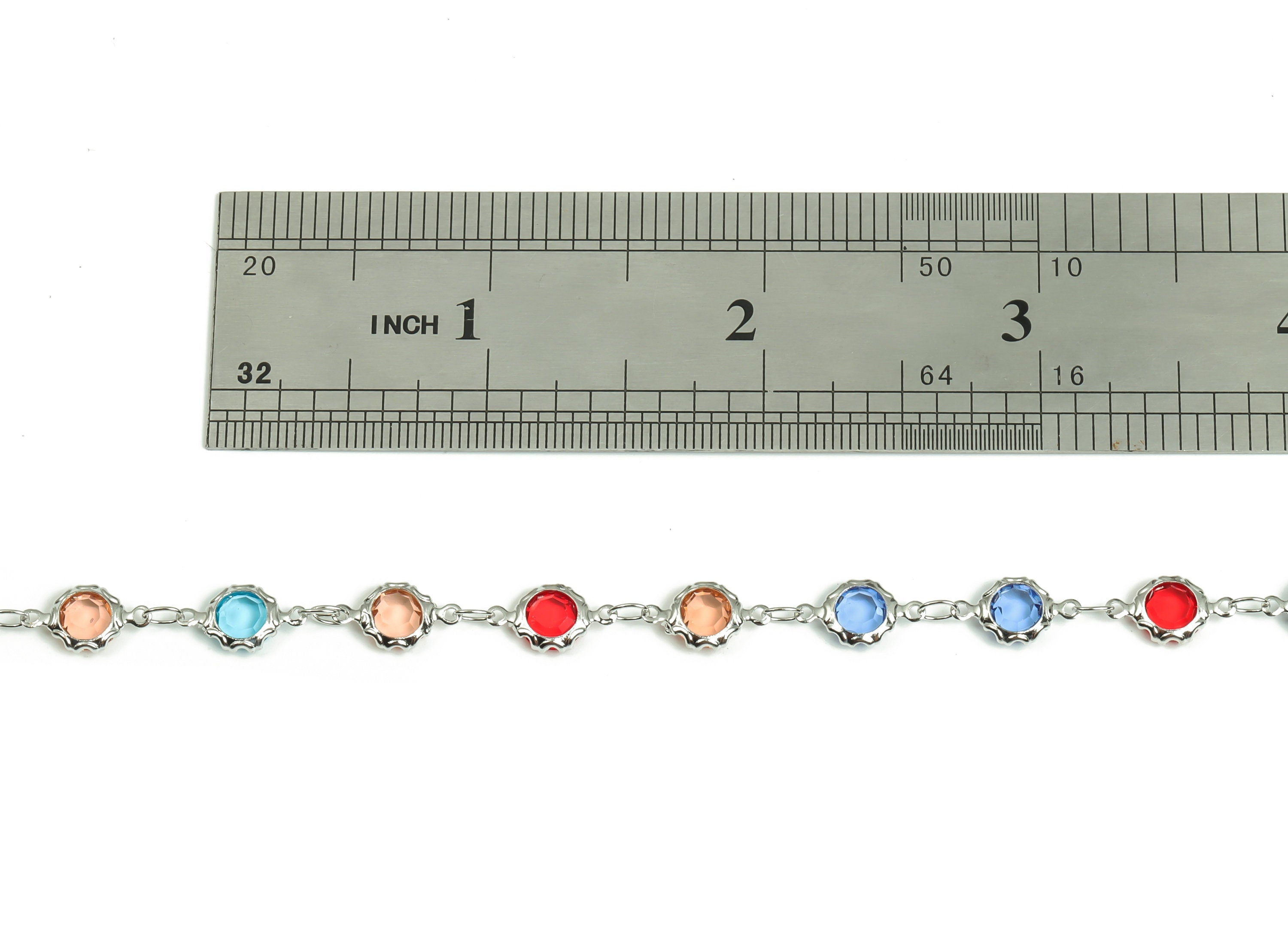 Glass Bead Chain - Silver Tone Plated Brass Chain - Soldered Round Colorful Beaded Chain - For Necklace Bracelet 0.46"x0.26"x0.10" CC1208S - DOMEDBAZAAR