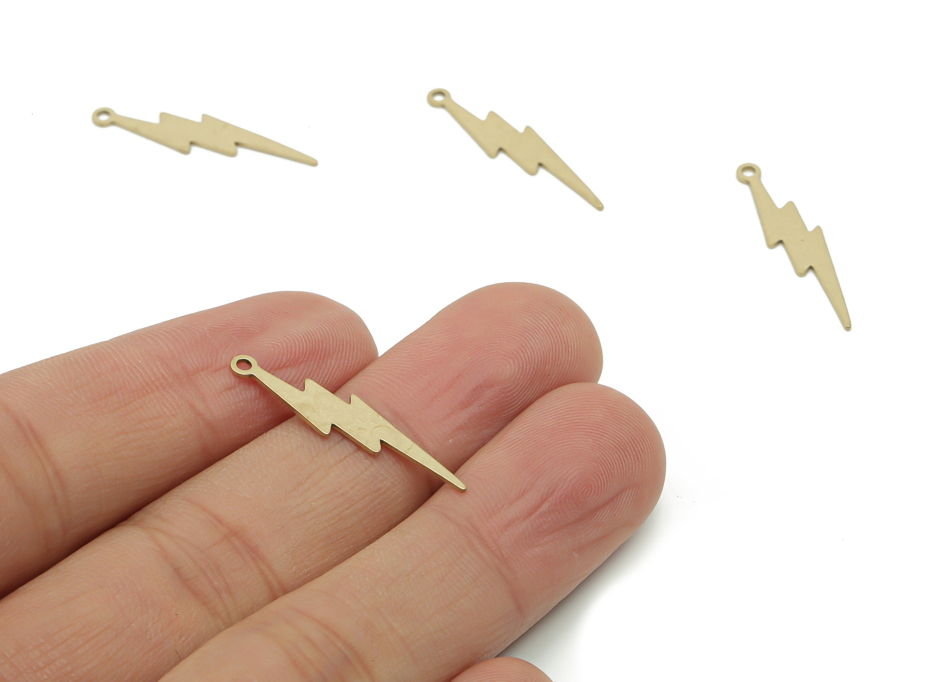 Brass Lightning Earring Charms - Raw Brass Lightning Pendant - DIY Jewelry Making Supplies - 26.66x6.25x0.52mm - PP4974 - DOMEDBAZAAR