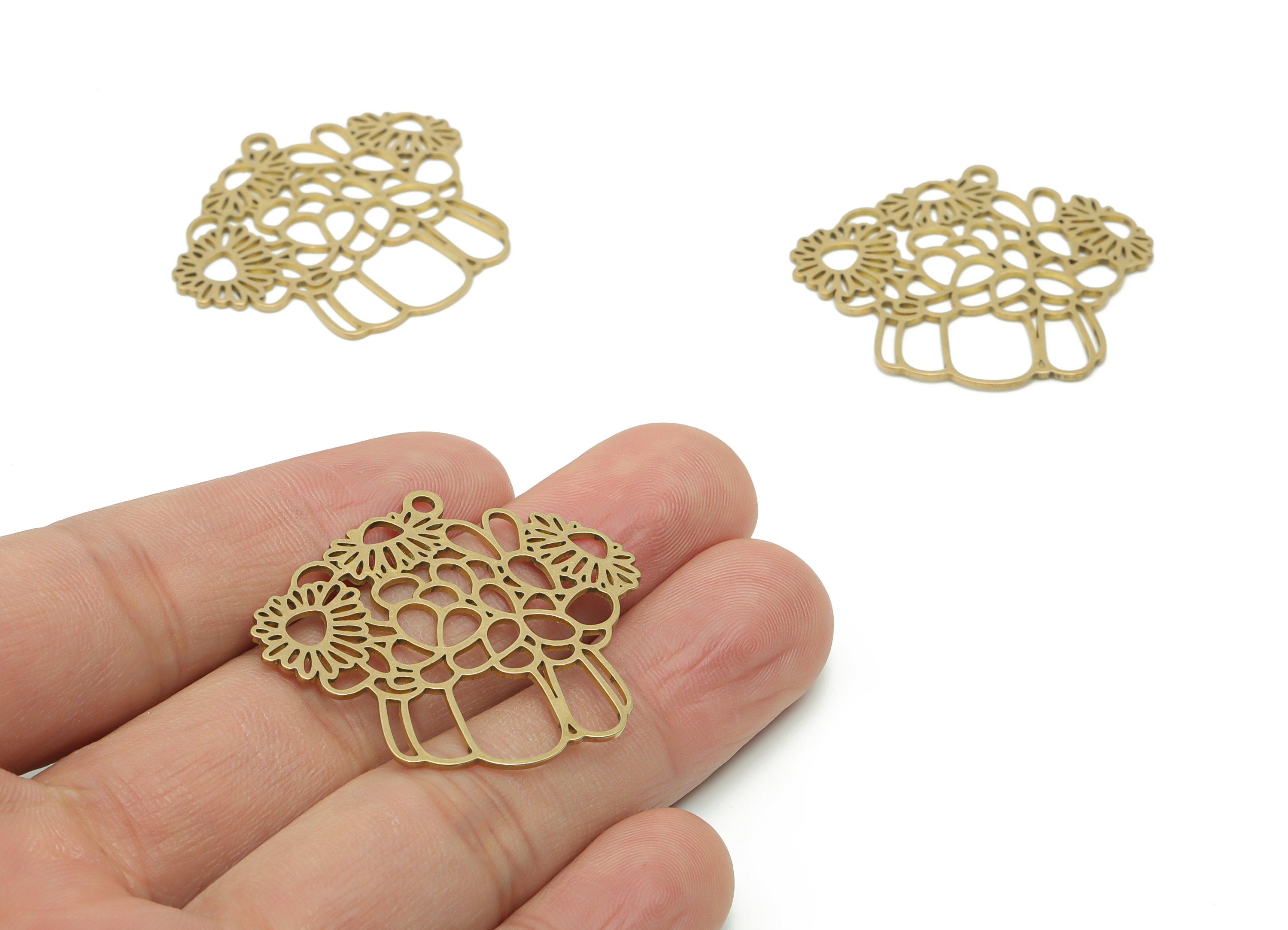 Brass Flowers Earring Charms - Raw Brass Flowers Pendant - Jewelry Making Supplies - 34.14x37.76x0.78mm - PPA0900 - DOMEDBAZAAR