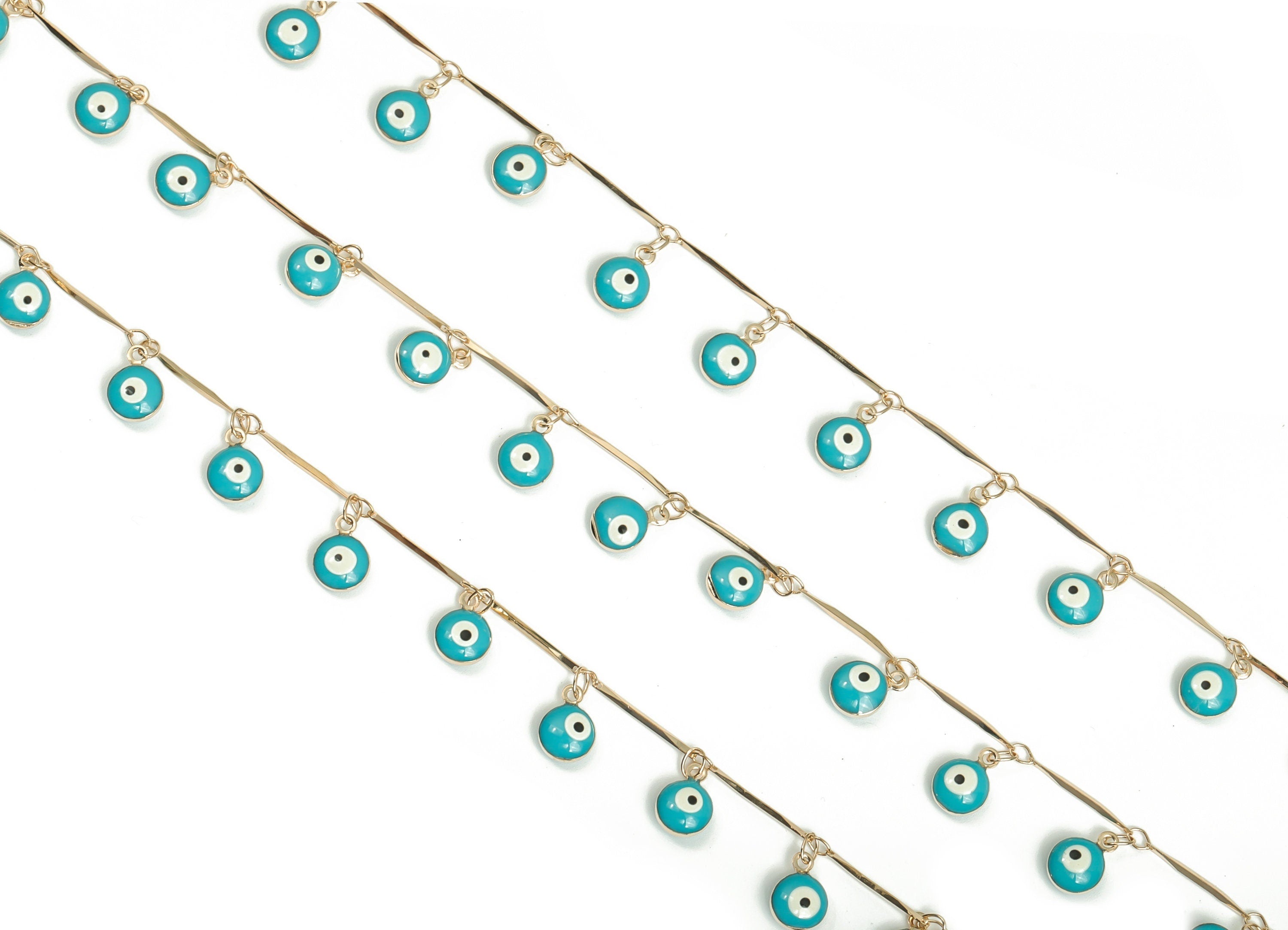 Evil Eye Enamel Chain - KC Gold Tone Plated Brass Chain - Soldered Marquise Multi Color Iron Beaded Chain 0.37"x0.26"x0.16" CC1210G - DOMEDBAZAAR