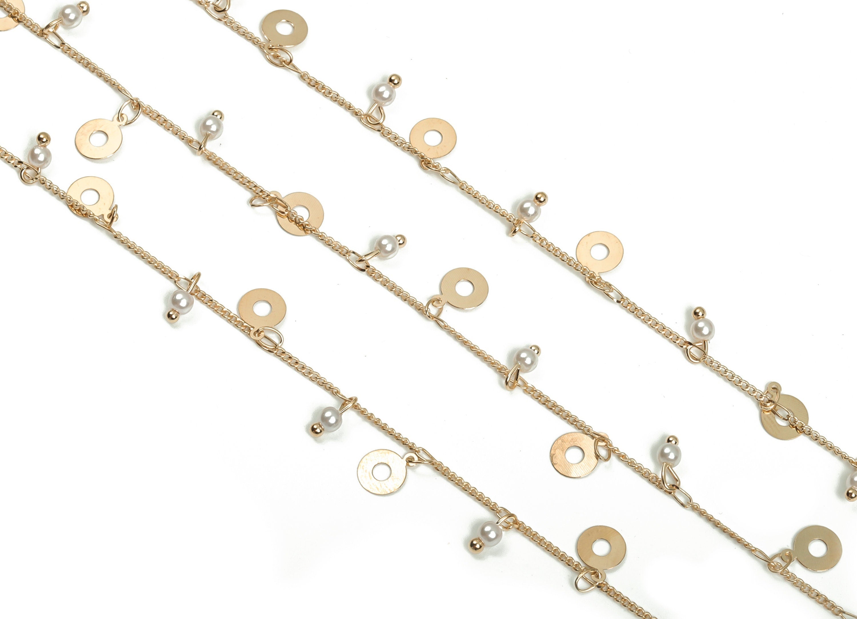 Pearl Satellite Curb Chain - KC Gold Tone Plated Brass Chain - Soldered Round Bead Chain - For Necklace Bracelet 0.05"x0.05"x0.2" CC1211G - DOMEDBAZAAR