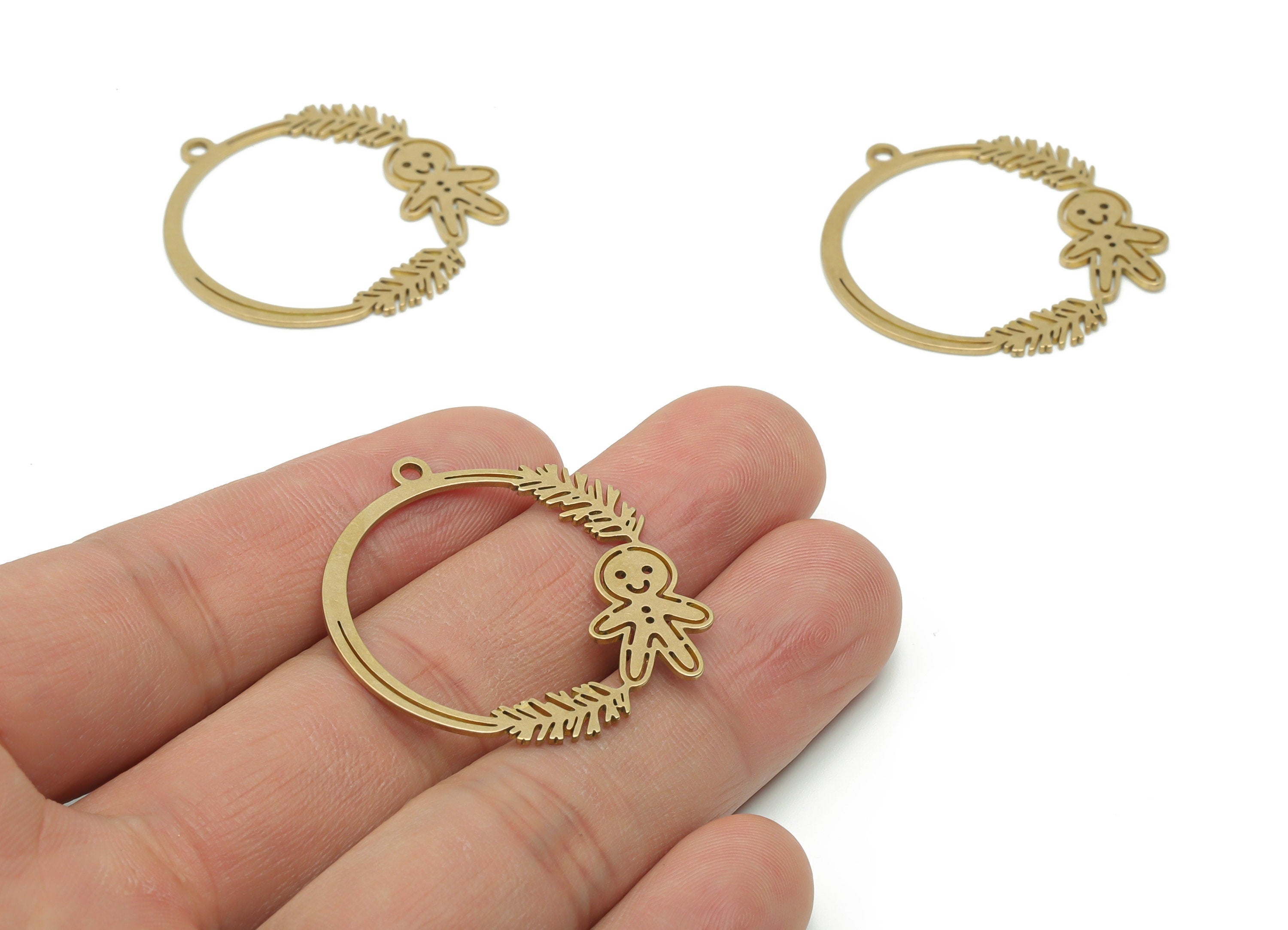 Brass Round Baby Branch Earring Charms - Raw Brass Baby Branch Circle Pendant - Jewelry Making Supplies - 34.09x31.78x0.73mm - PPZ0133 - DOMEDBAZAAR