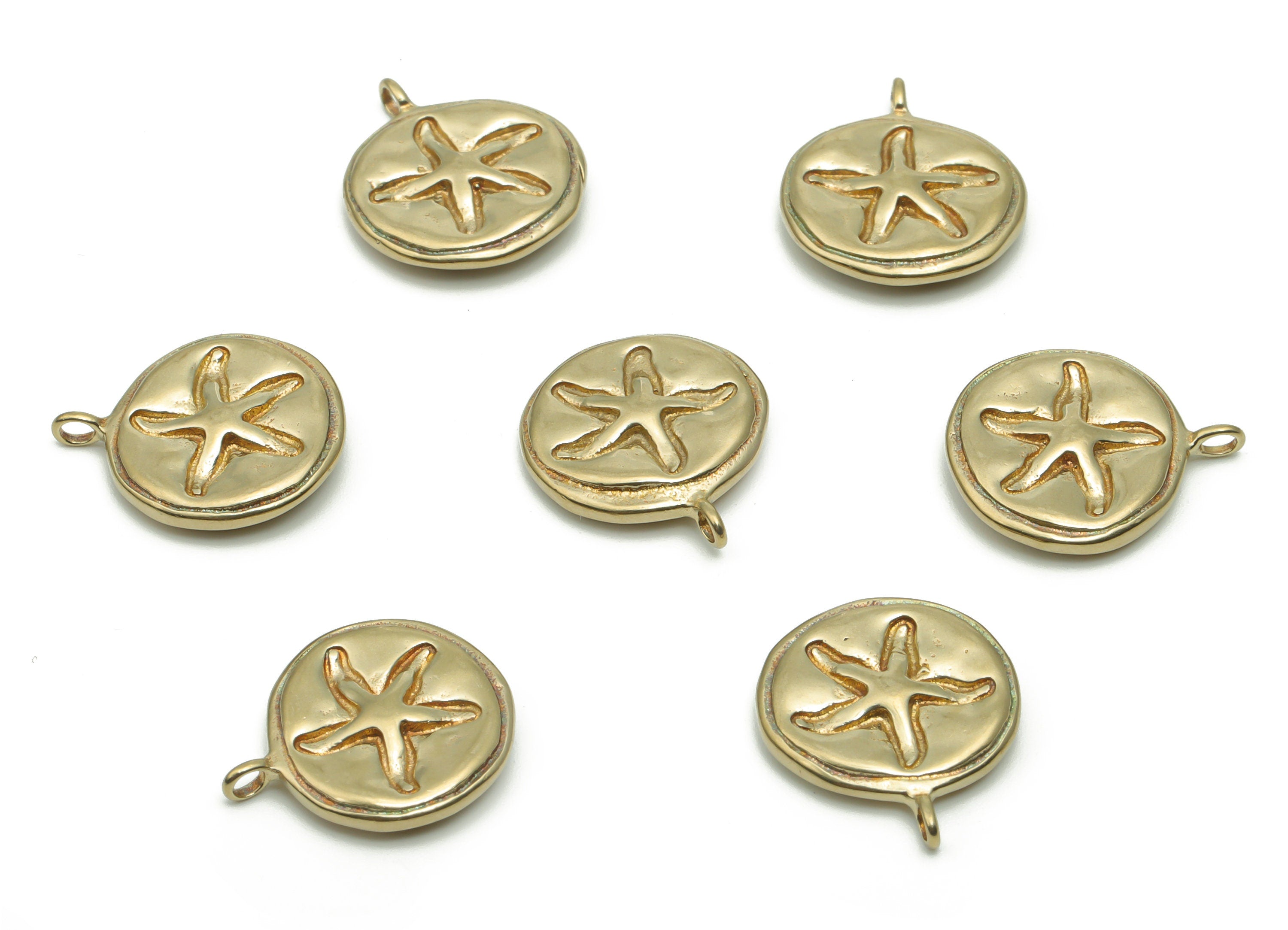 Brass Round Starfish Earring Charms - Raw Brass Starfish Circle Pendant - DIY Jewelry Making Supplies - 16.97x14.37x3.01mm - PP5022 - DOMEDBAZAAR