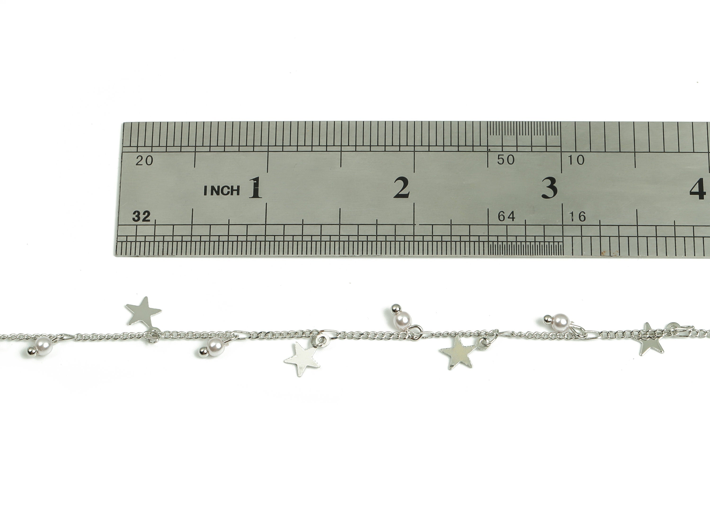 Pearl Satellite Curb Chain - Silver Tone Plated Brass Bead Chain - Soldered Star Bead Chain -For Necklace Bracelet 0.08"x0.05"x0.02" CC1212S - DOMEDBAZAAR