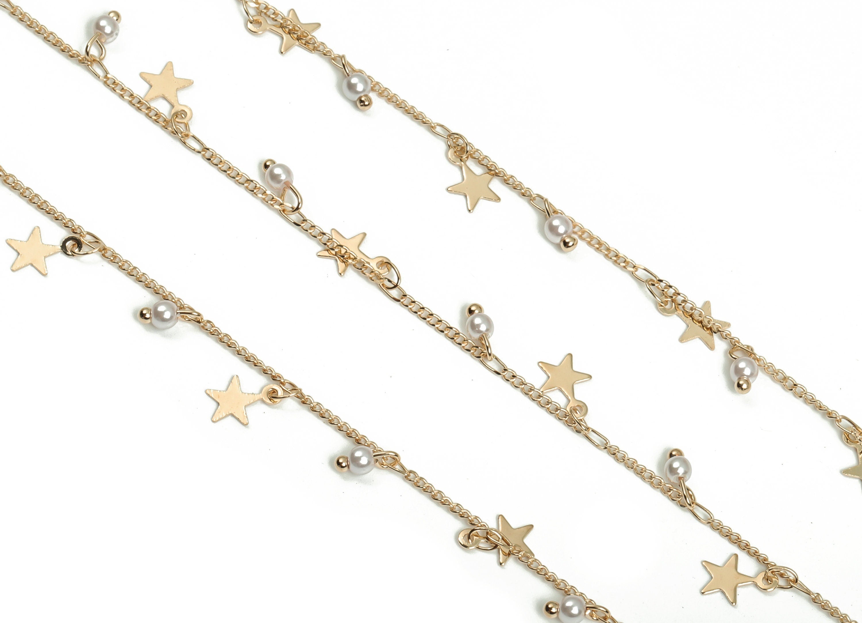Pearl Satellite Curb Chain - KC Gold Tone Plated Brass Bead Chain - Soldered Star Bead Chain -For Necklace Bracelet 0.08"x0.05"x0.2" CC1212G - DOMEDBAZAAR