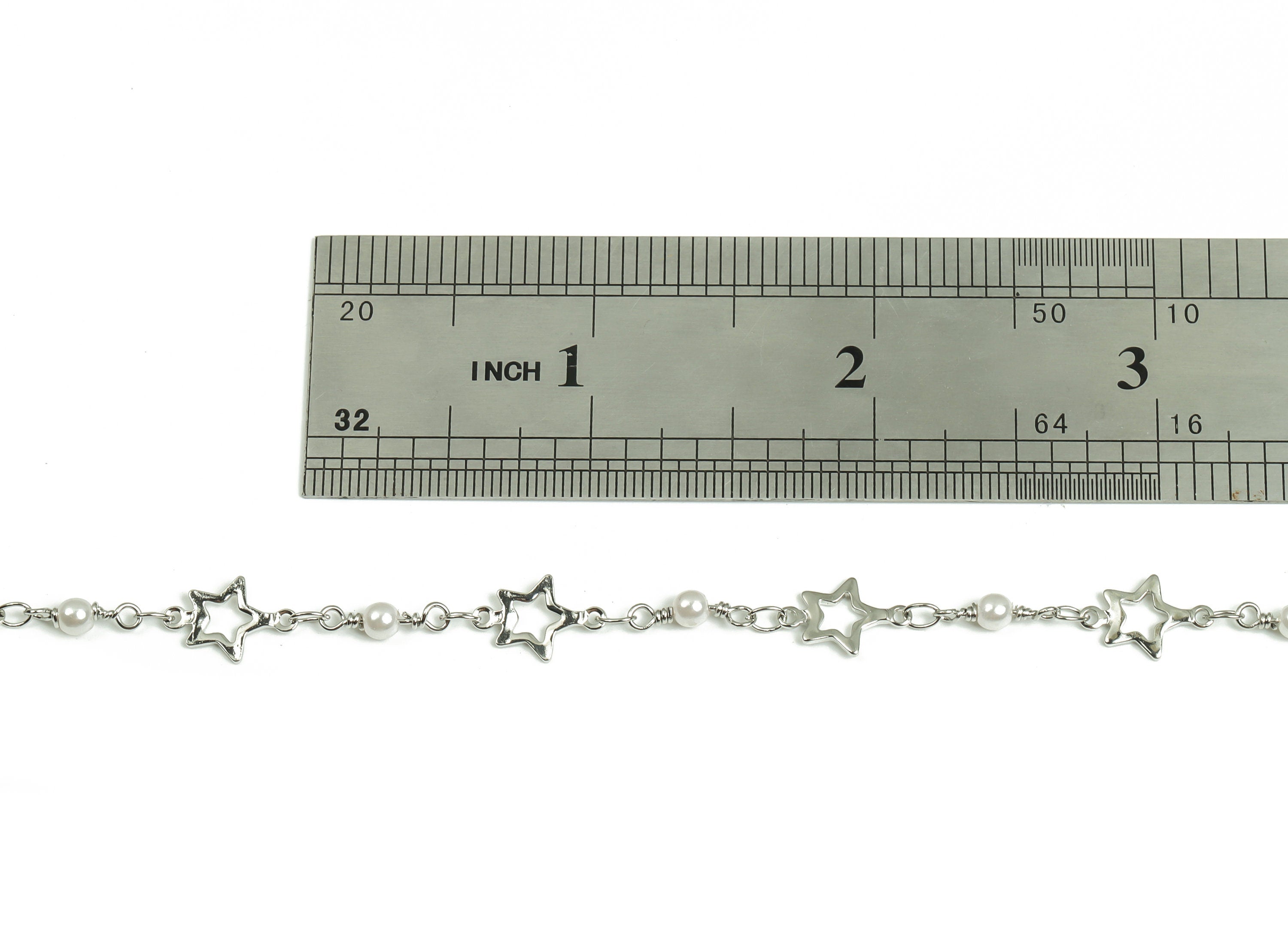 Pearl Satellite Bead Chain - Silver Tone Plated Brass Chain - Soldered Star Beaded Chain - For Necklace Bracelet 0.47"x0.31"x0.04" CC1213S - DOMEDBAZAAR