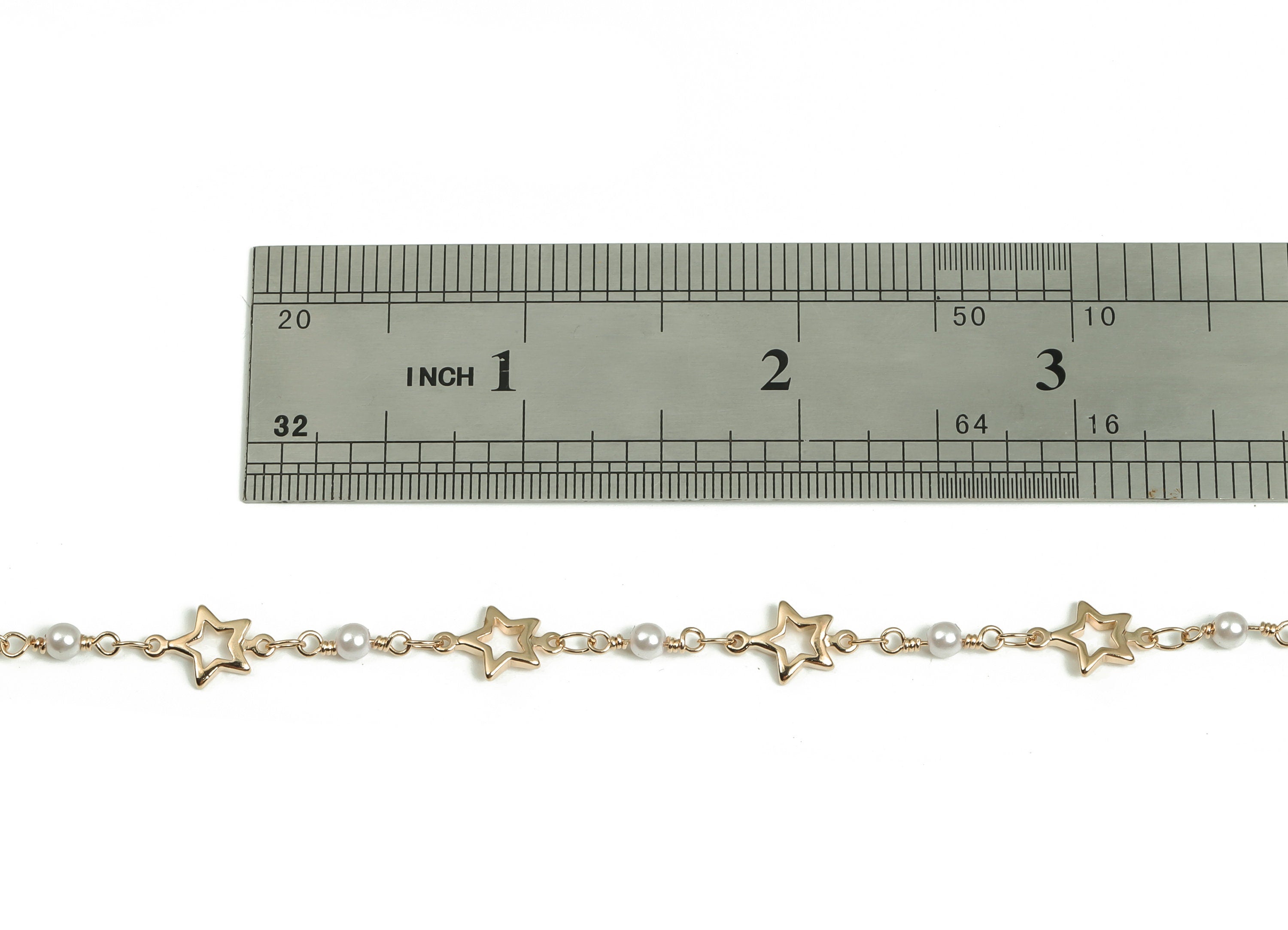 Pearl Satellite Bead Chain - KC Gold Tone Plated Brass Bead Chain - Soldered Star Bead Chain-For Necklace Bracelet 0.47"x0.31"x0.04" CC1213G - DOMEDBAZAAR