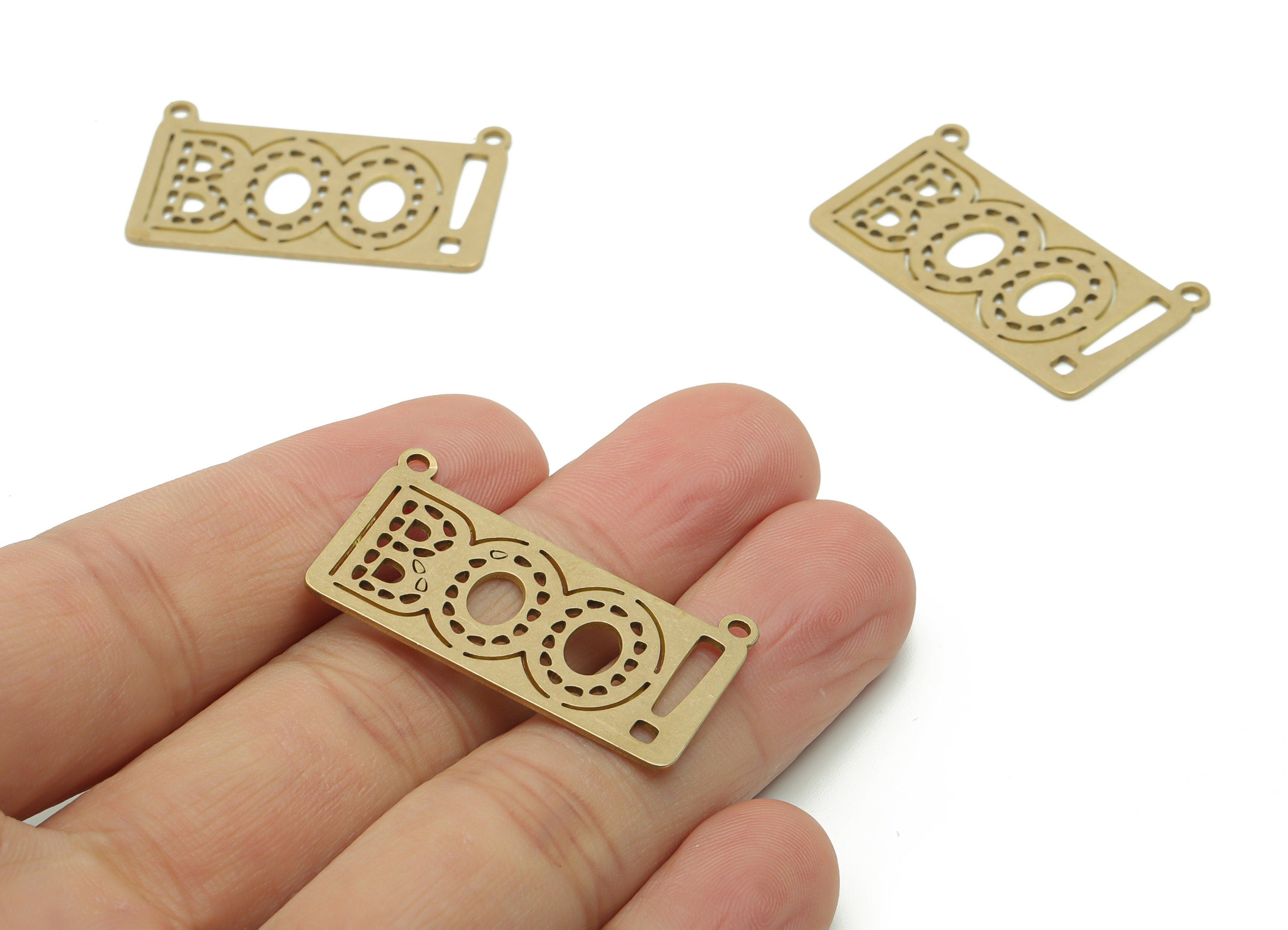 Brass Rectangle BOO! Earring Connector - Raw Brass Rectangle BOO!Charms and Pendant - Jewelry Making Supplies - 33.83x19.54x0.74mm - PPZ0124 - DOMEDBAZAAR